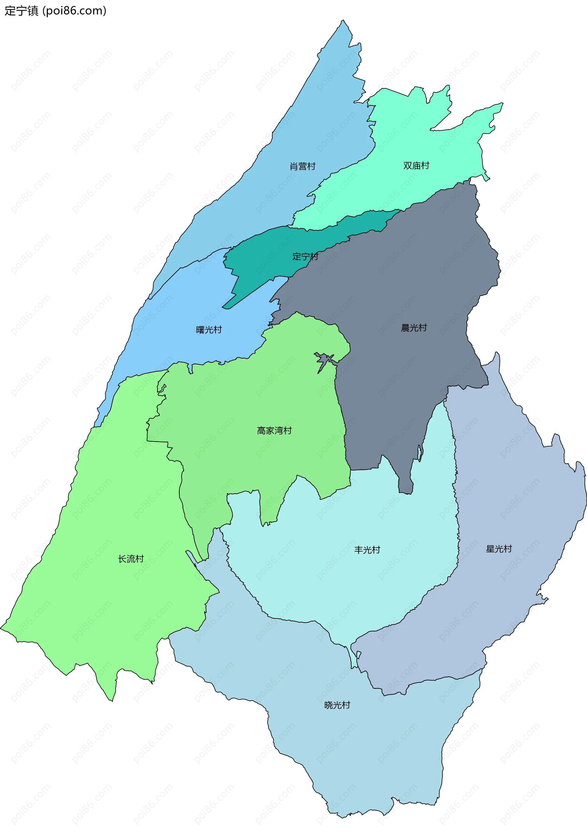 定宁镇边界地图(五级行政区划)