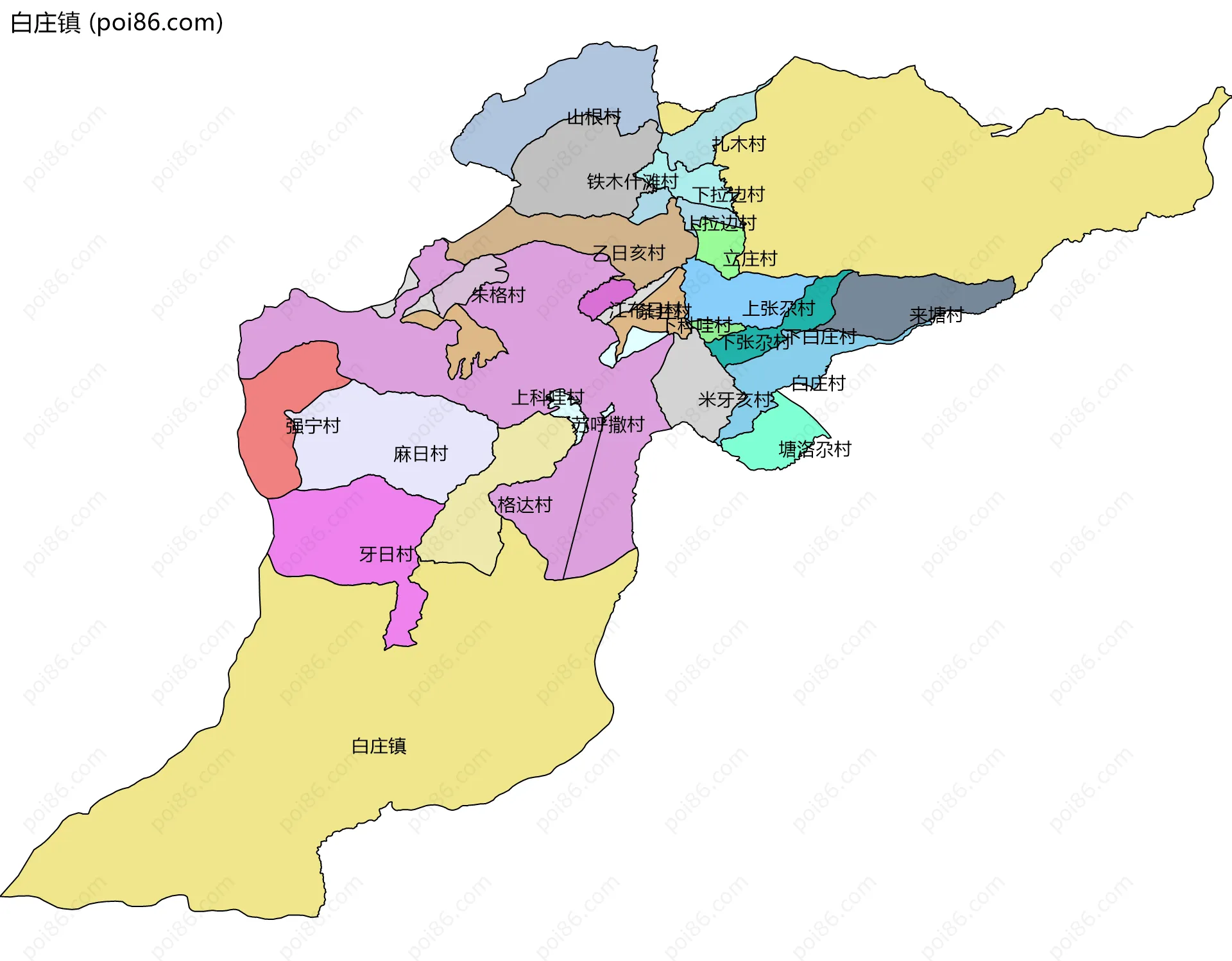 白庄镇边界地图(五级行政区划)