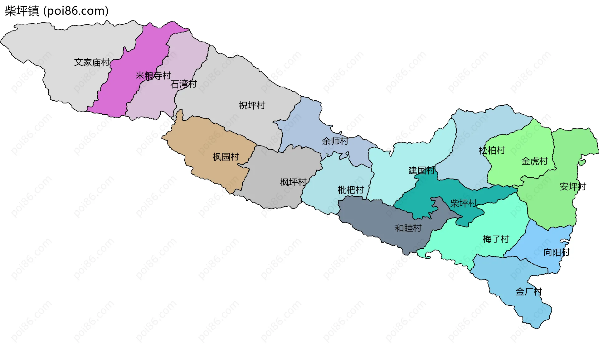 柴坪镇边界地图(五级行政区划)