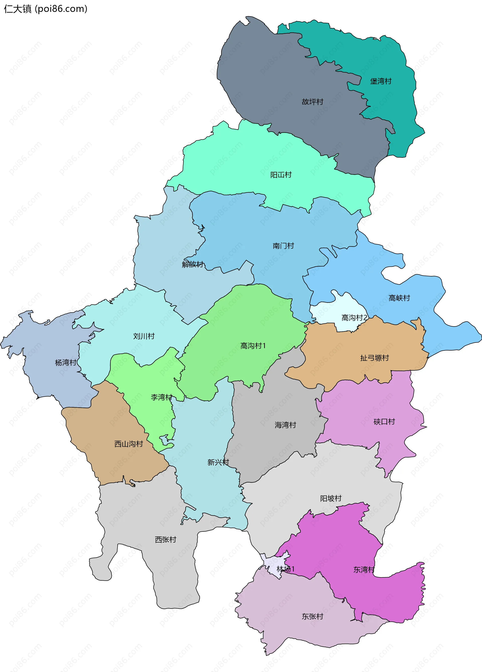 仁大镇边界地图(五级行政区划)