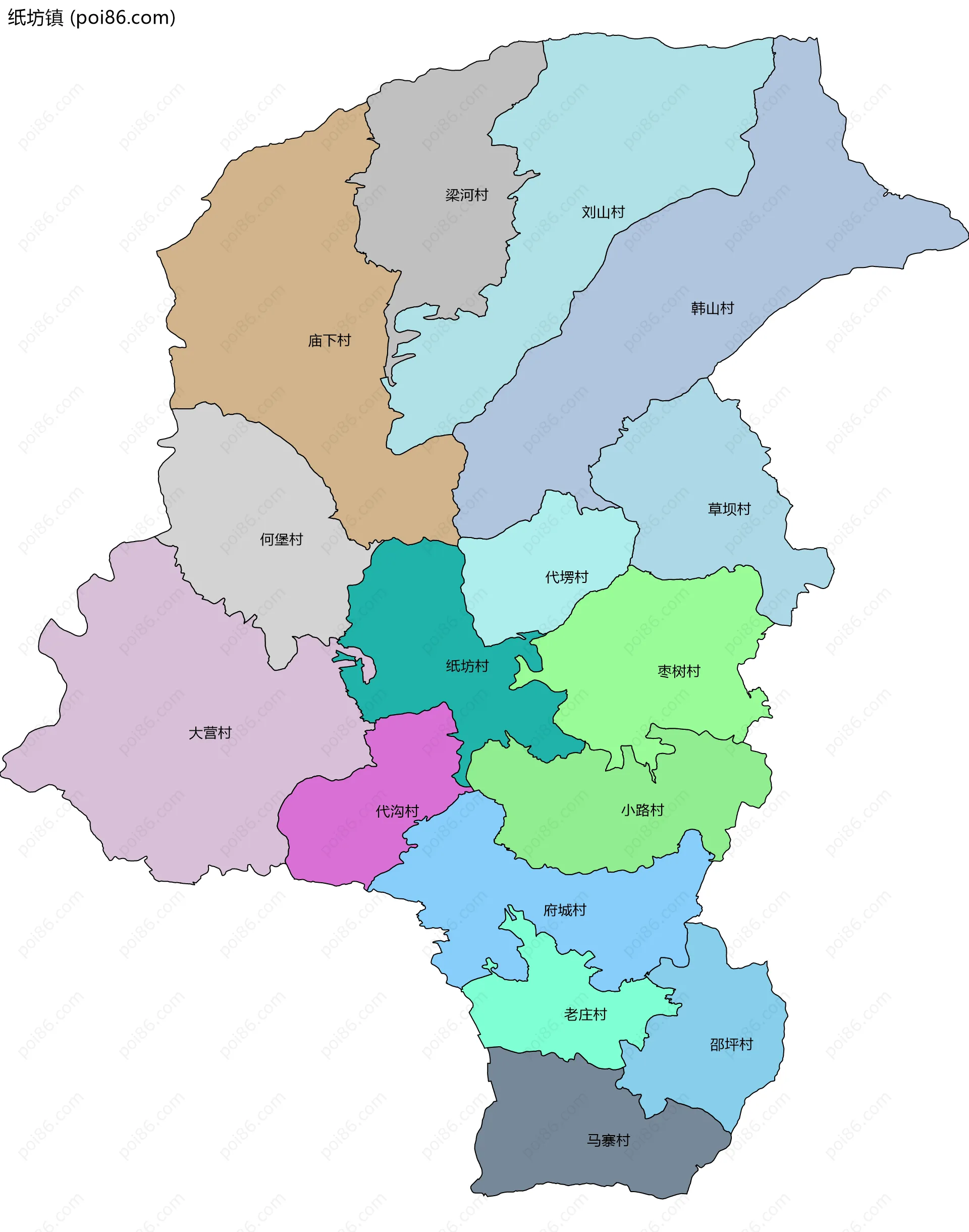 纸坊镇边界地图(五级行政区划)