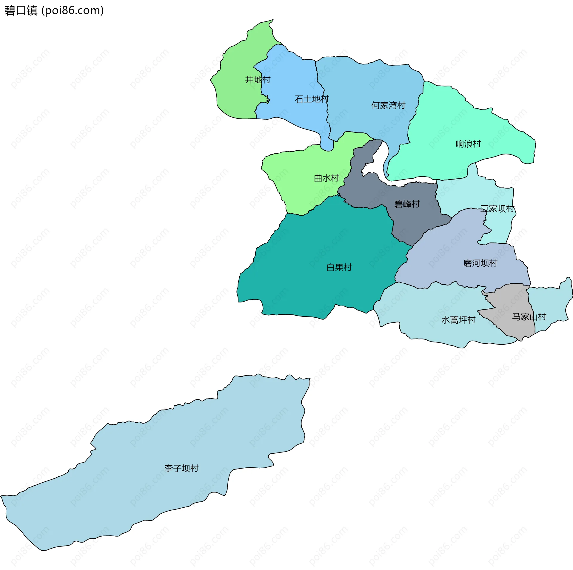 碧口镇边界地图(五级行政区划)