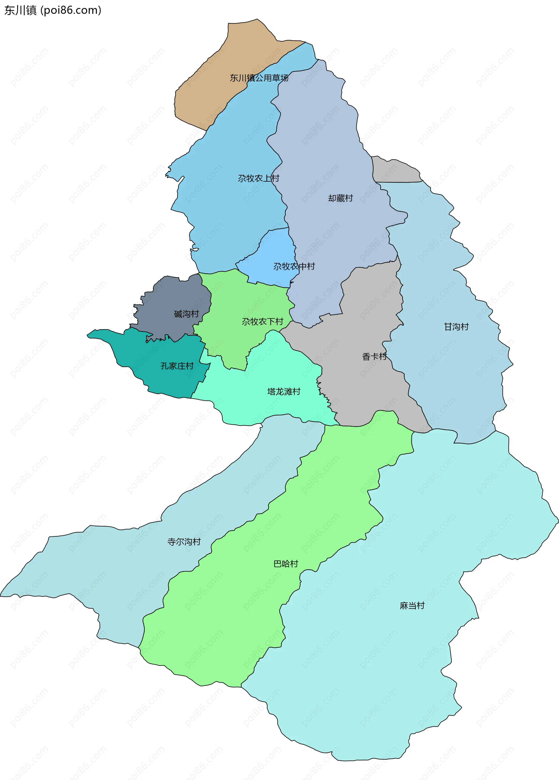 东川镇边界地图(五级行政区划)