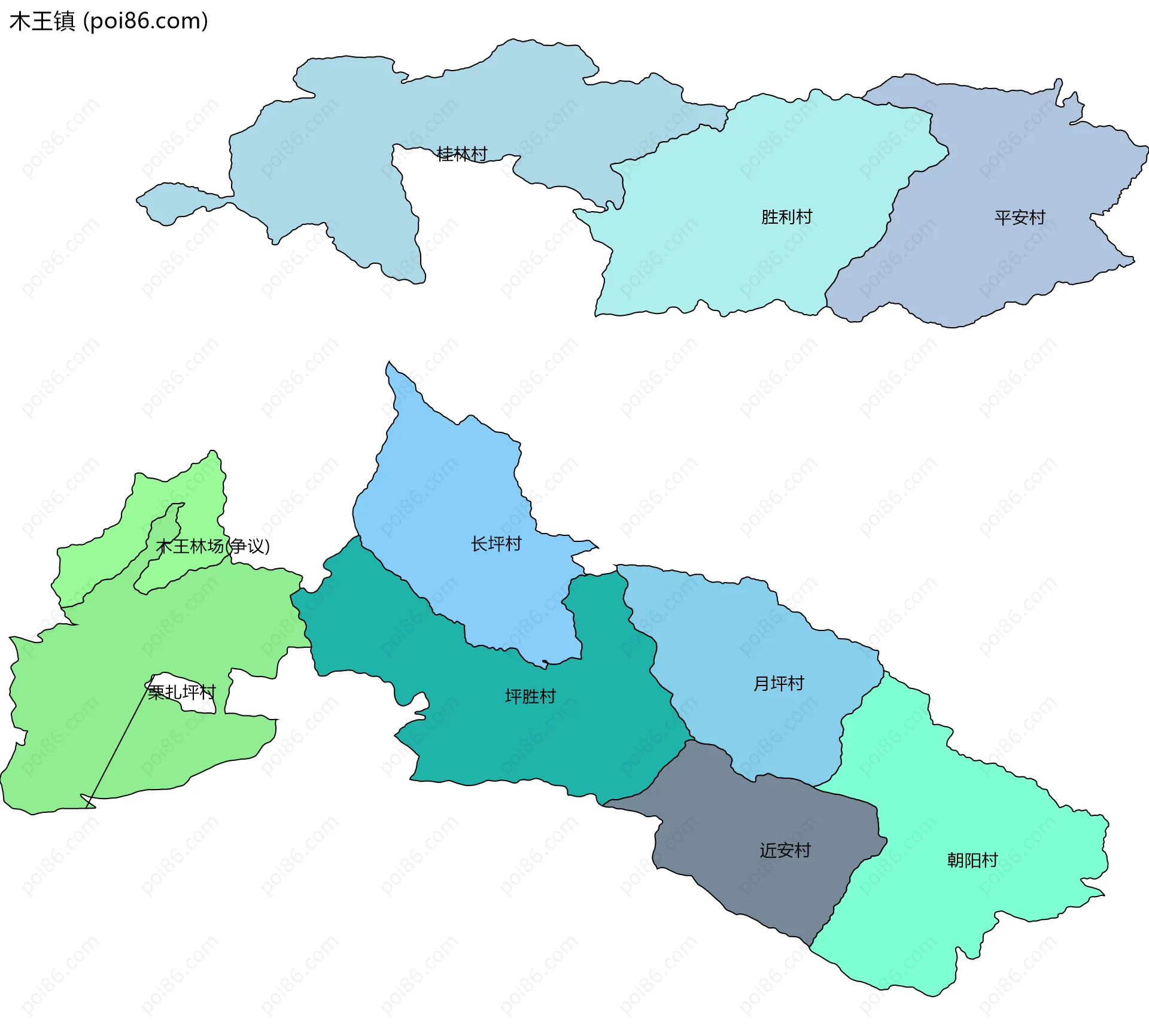 木王镇边界地图(五级行政区划)