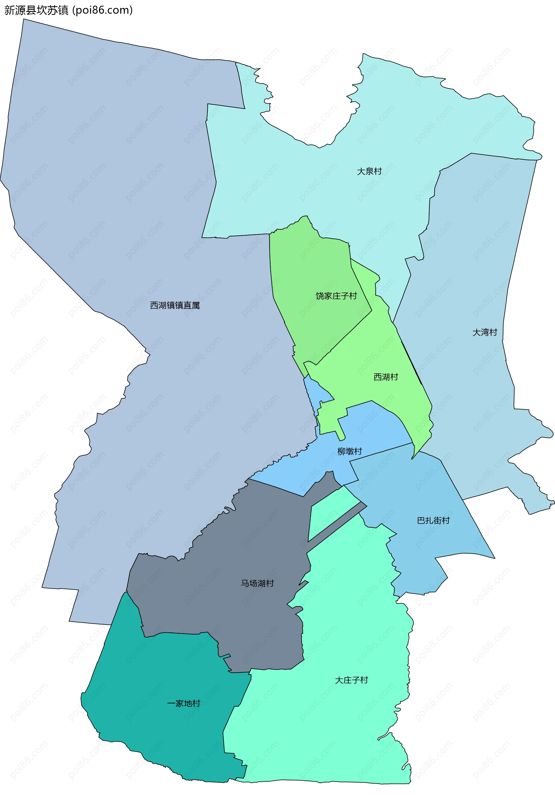 新源县坎苏镇边界地图(五级行政区划)