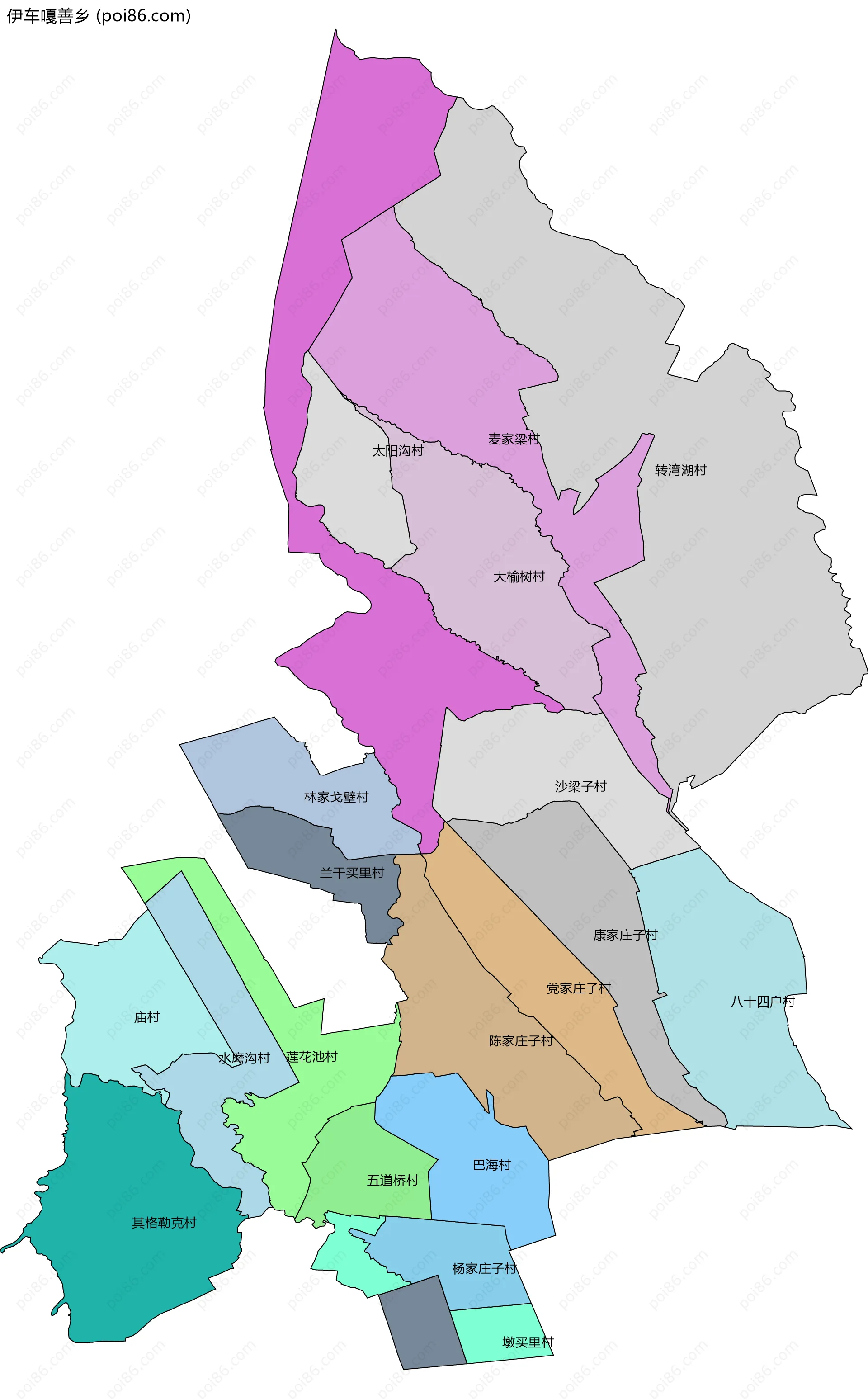 伊车嘎善乡边界地图(五级行政区划)
