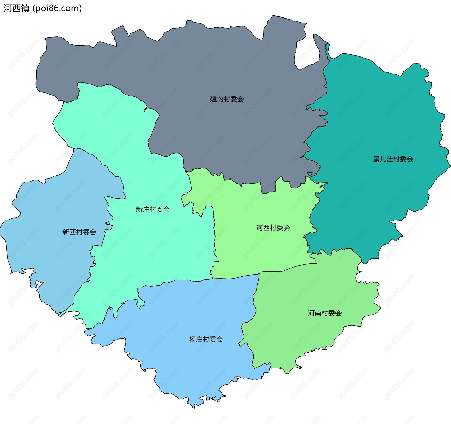 河西镇边界地图(五级行政区划)