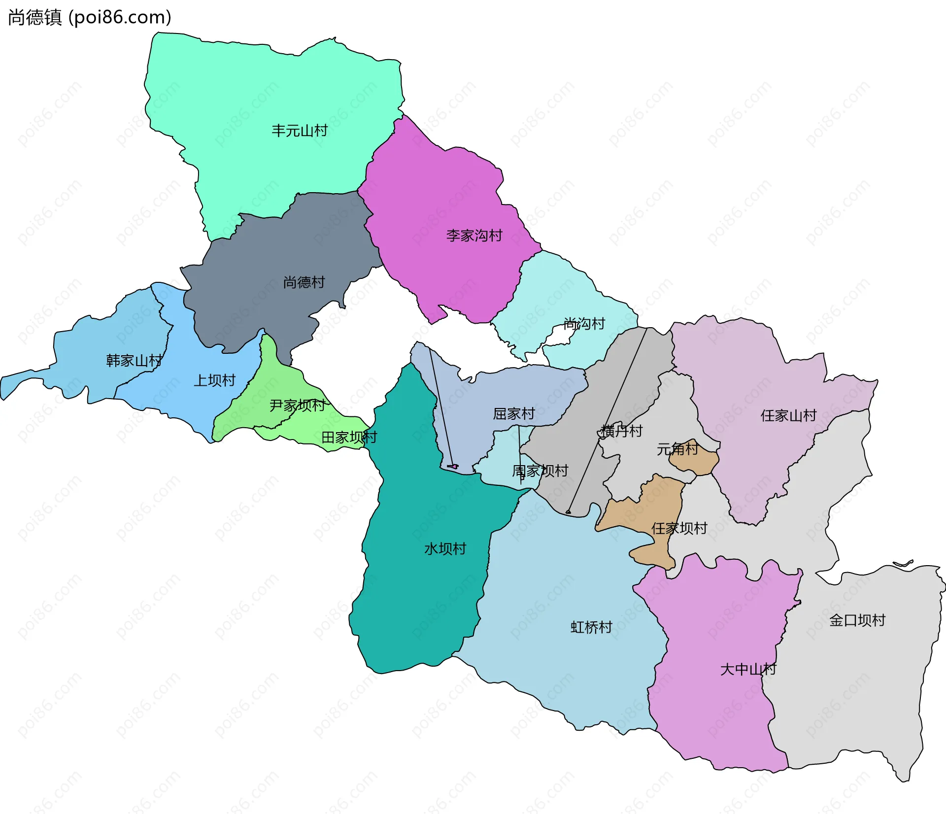 尚德镇边界地图(五级行政区划)