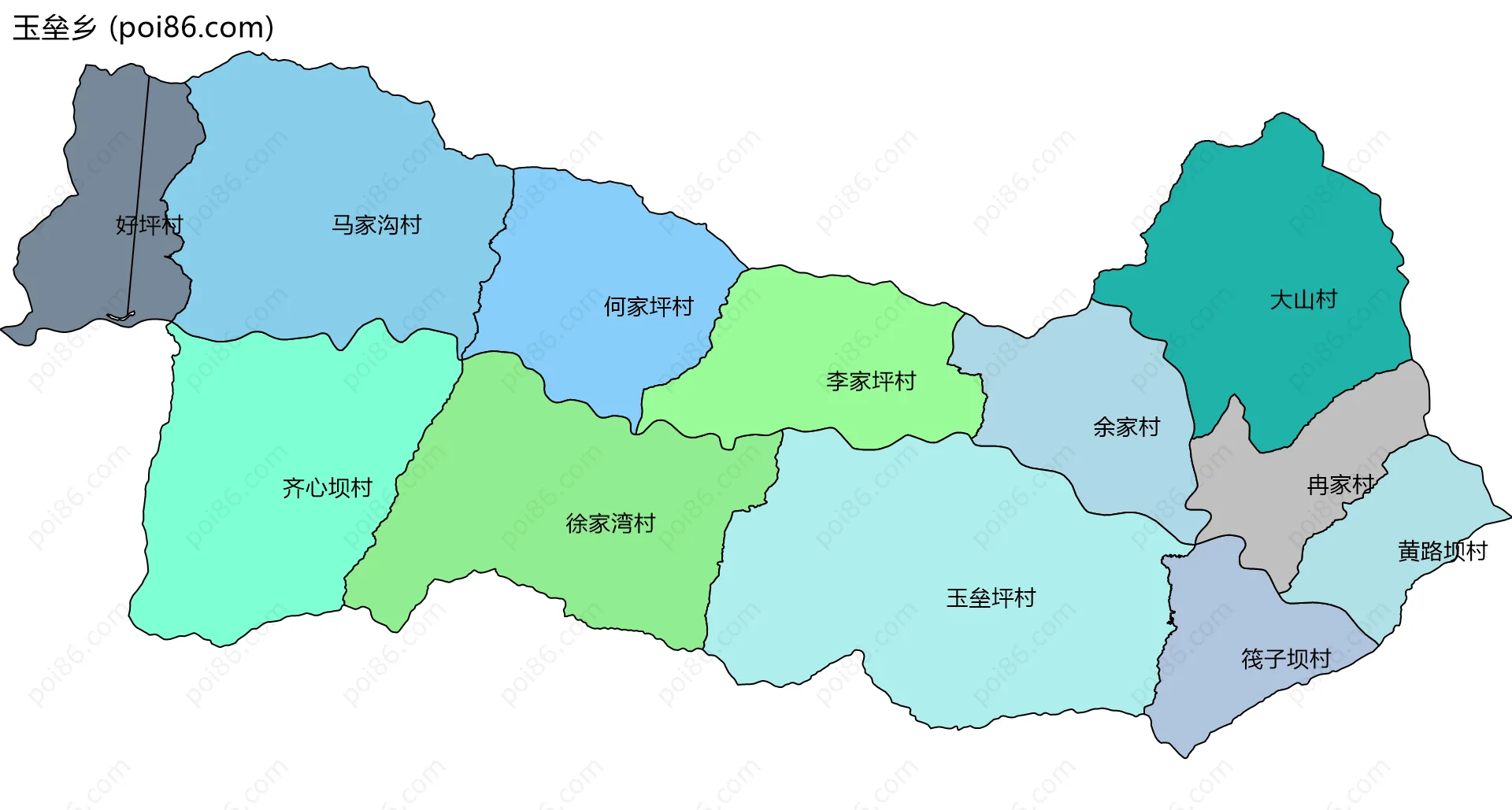 玉垒乡边界地图(五级行政区划)