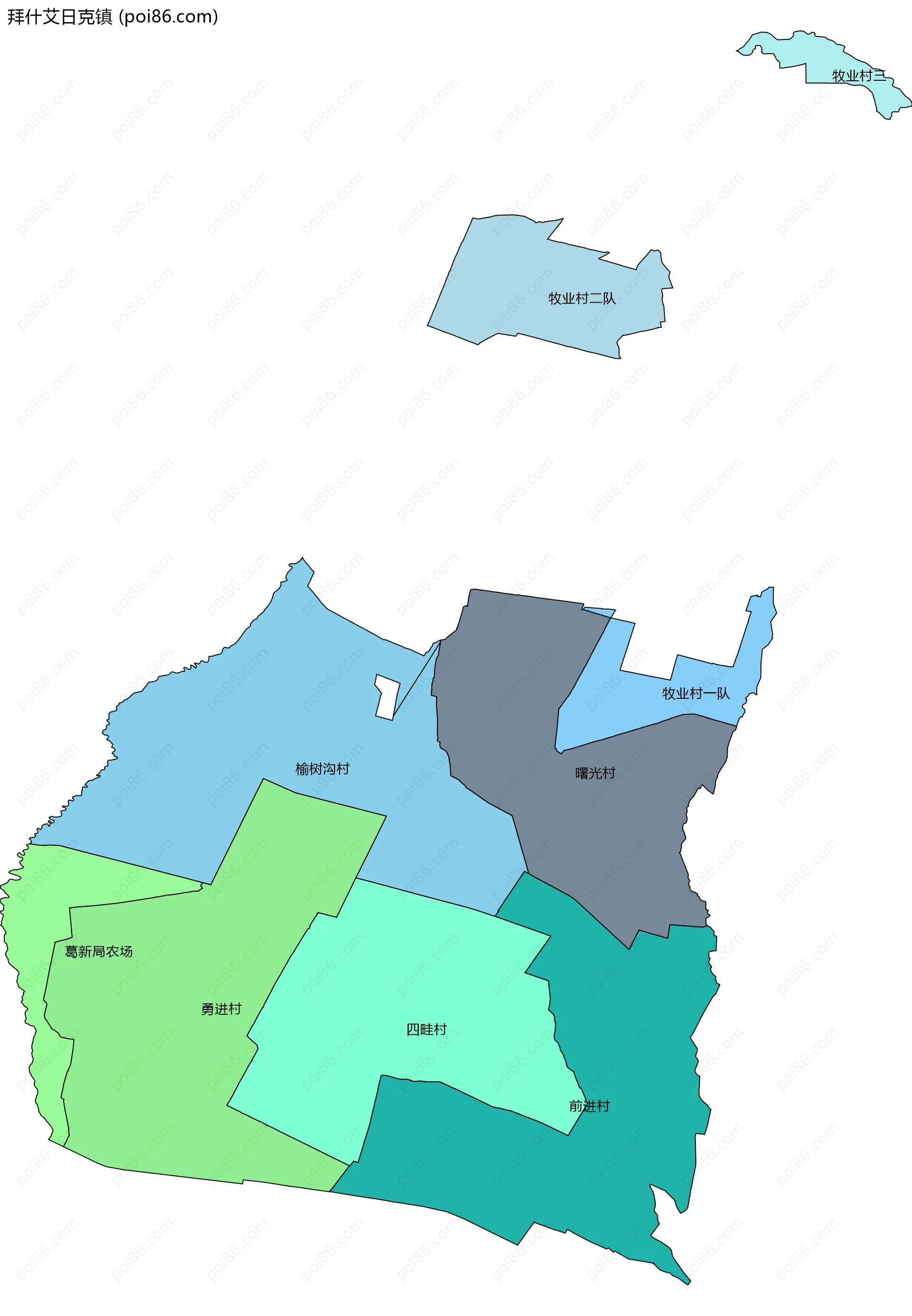 拜什艾日克镇边界地图(五级行政区划)