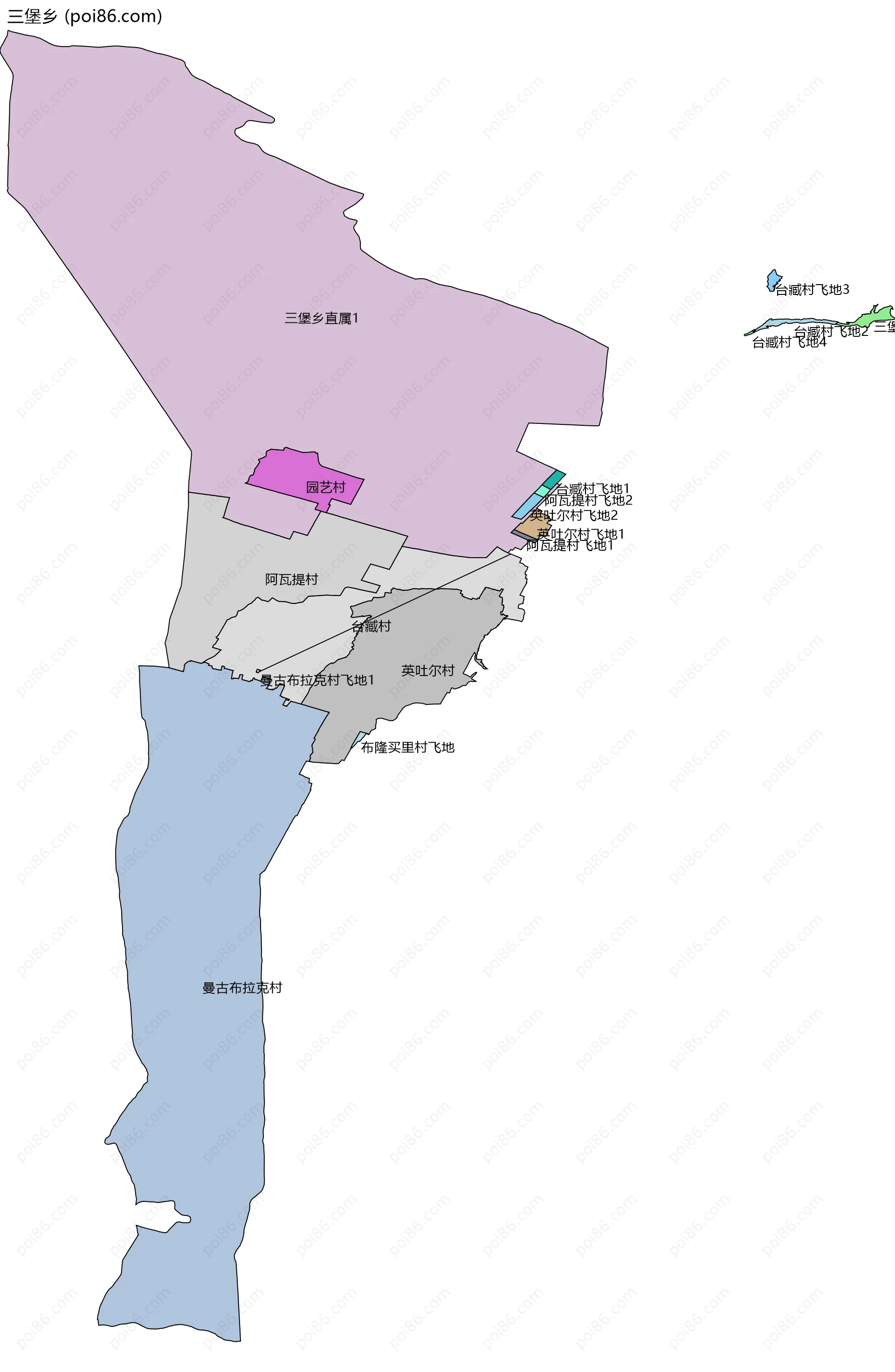 三堡乡边界地图(五级行政区划)
