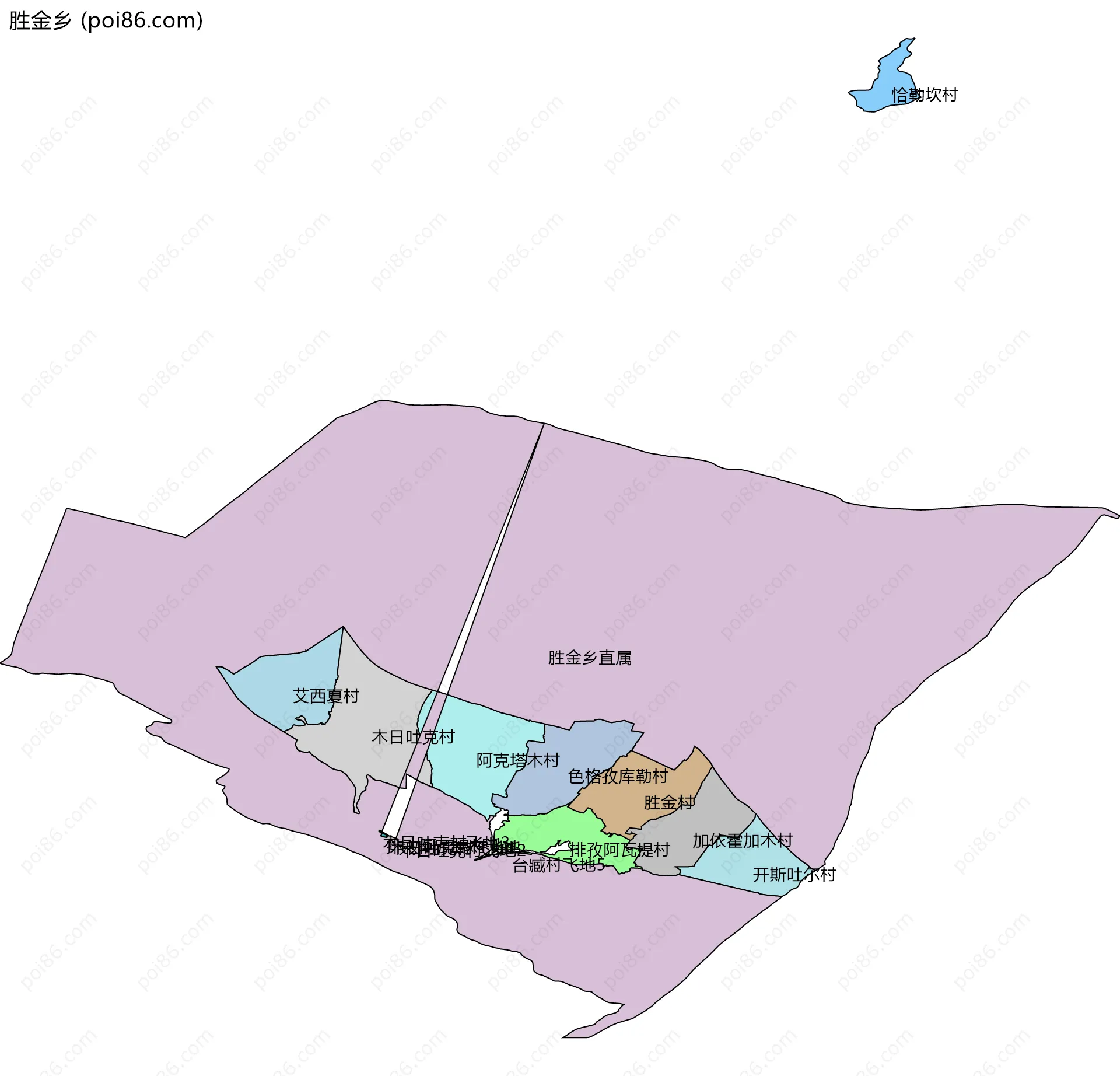 胜金乡边界地图(五级行政区划)
