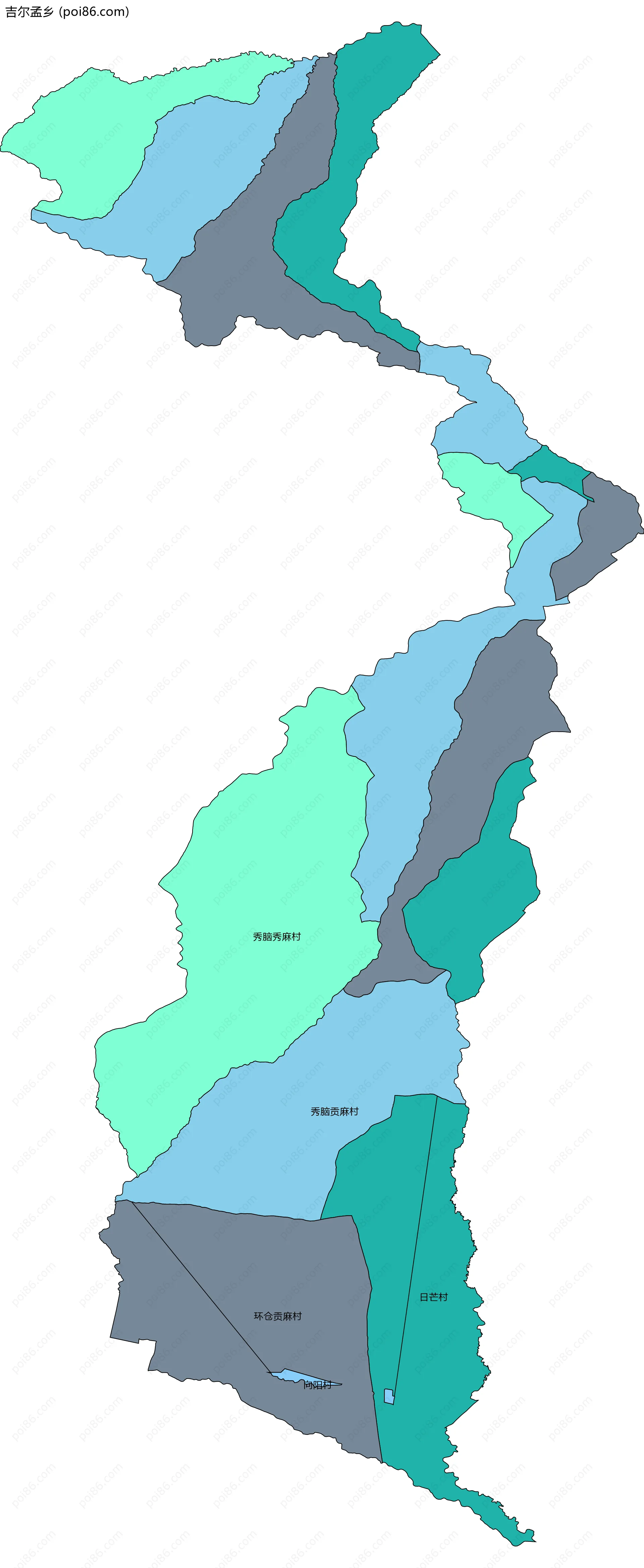 吉尔孟乡边界地图(五级行政区划)