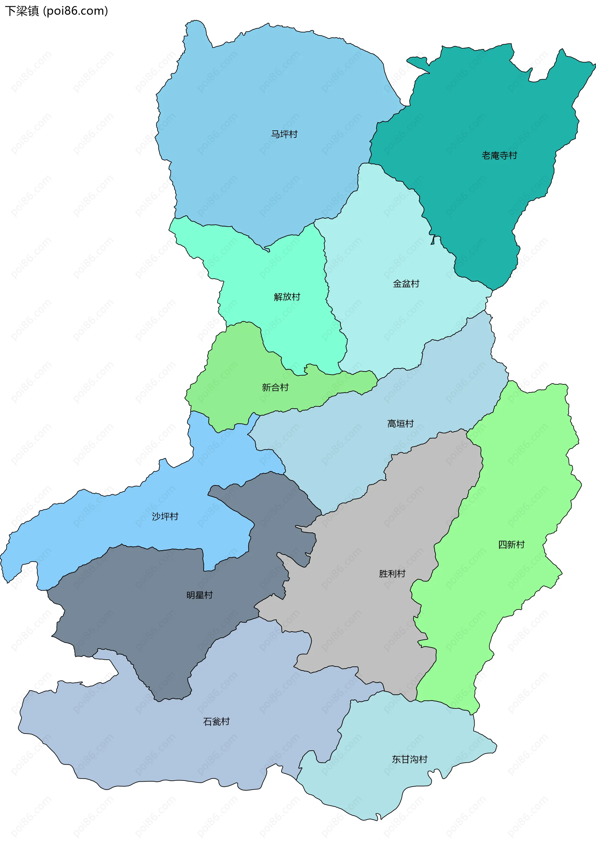 下梁镇边界地图(五级行政区划)