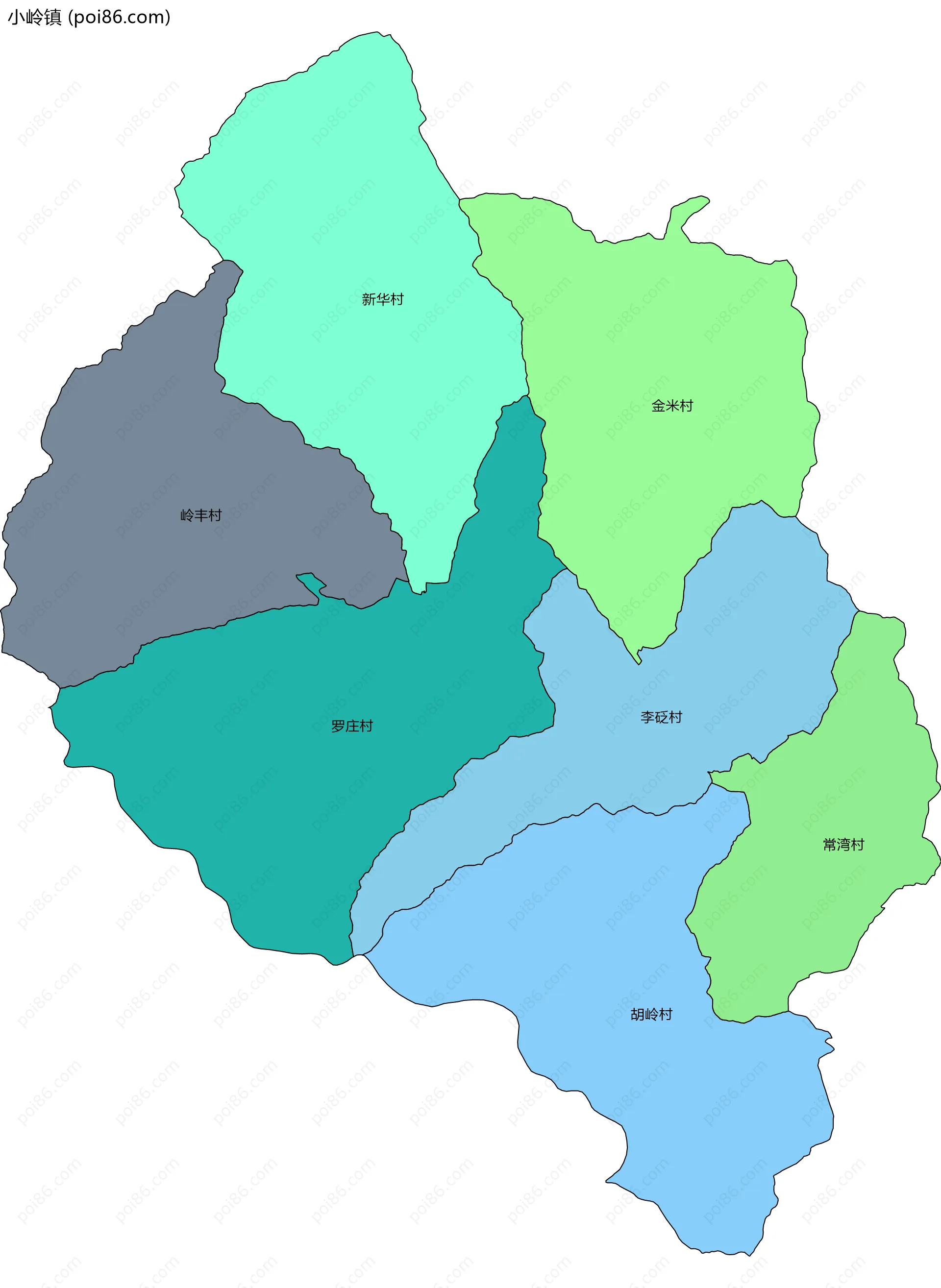 小岭镇边界地图(五级行政区划)