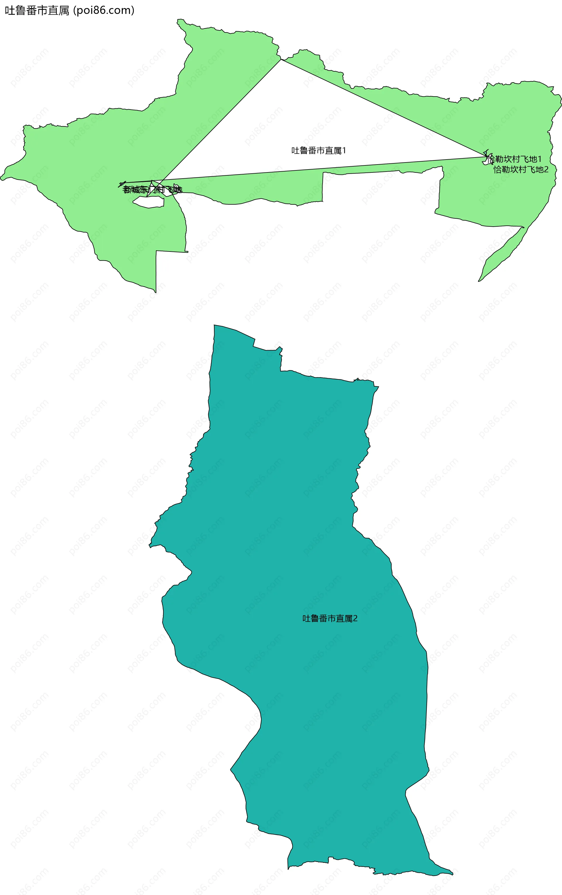 吐鲁番市直属边界地图(五级行政区划)