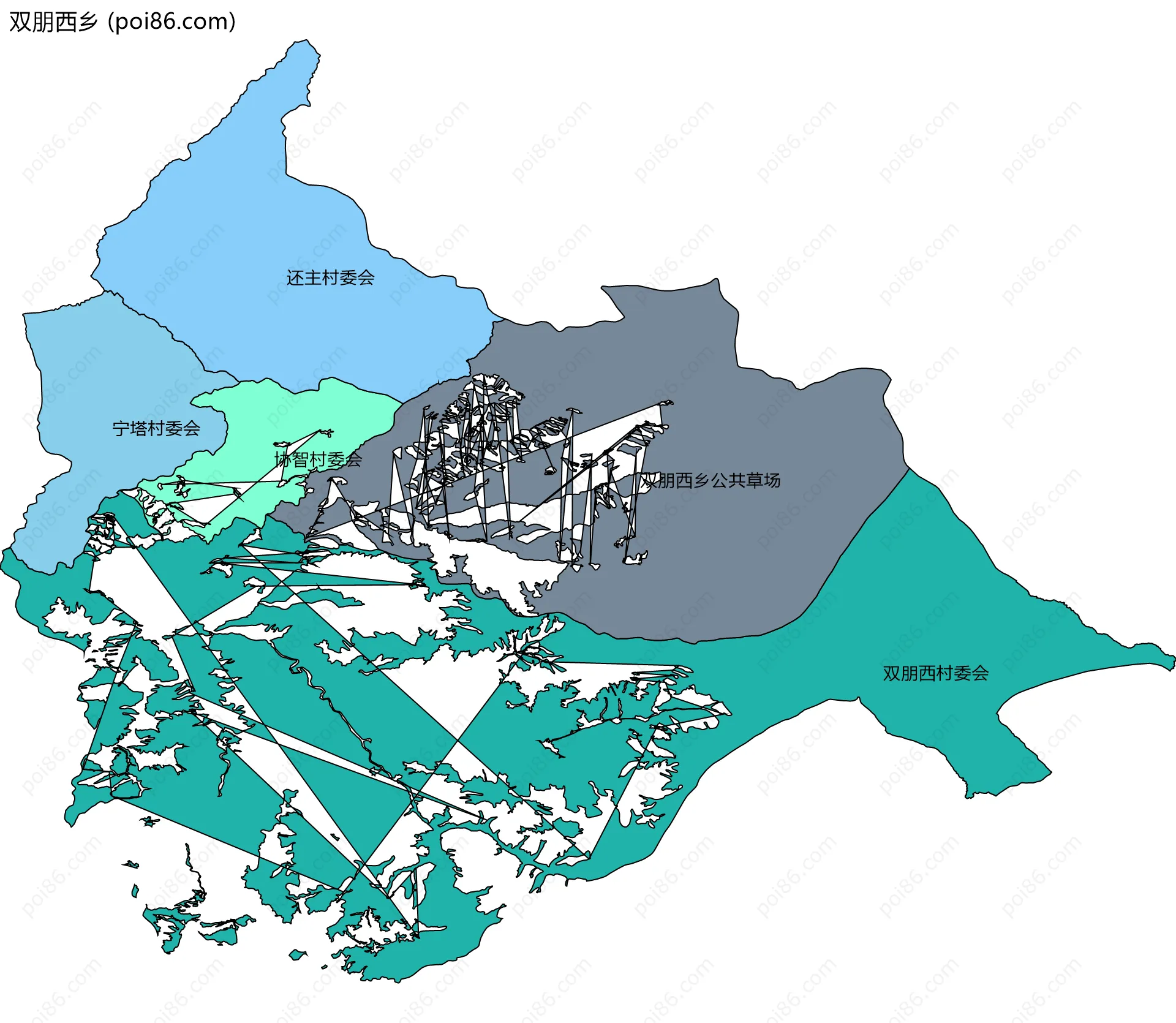双朋西乡边界地图(五级行政区划)
