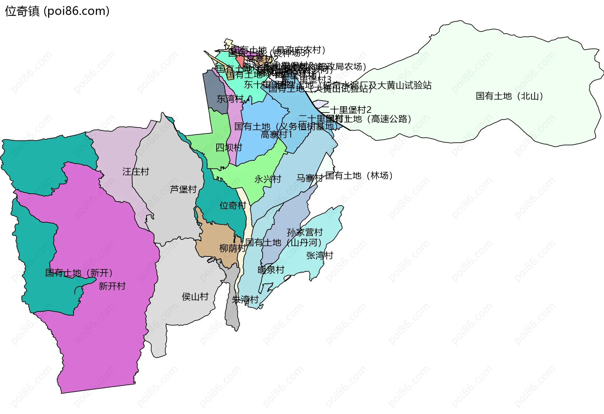 位奇镇边界地图(五级行政区划)