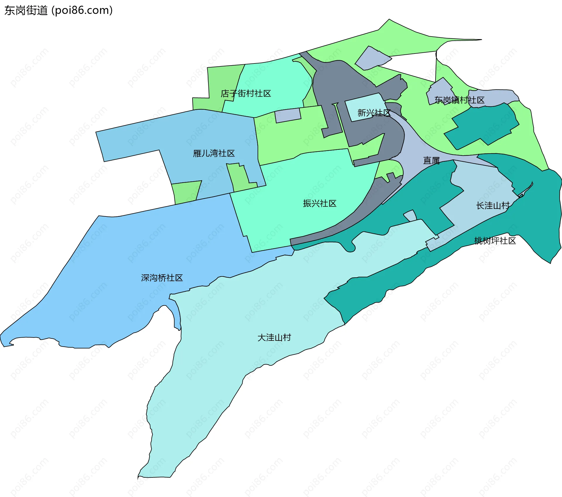 东岗街道边界地图(五级行政区划)