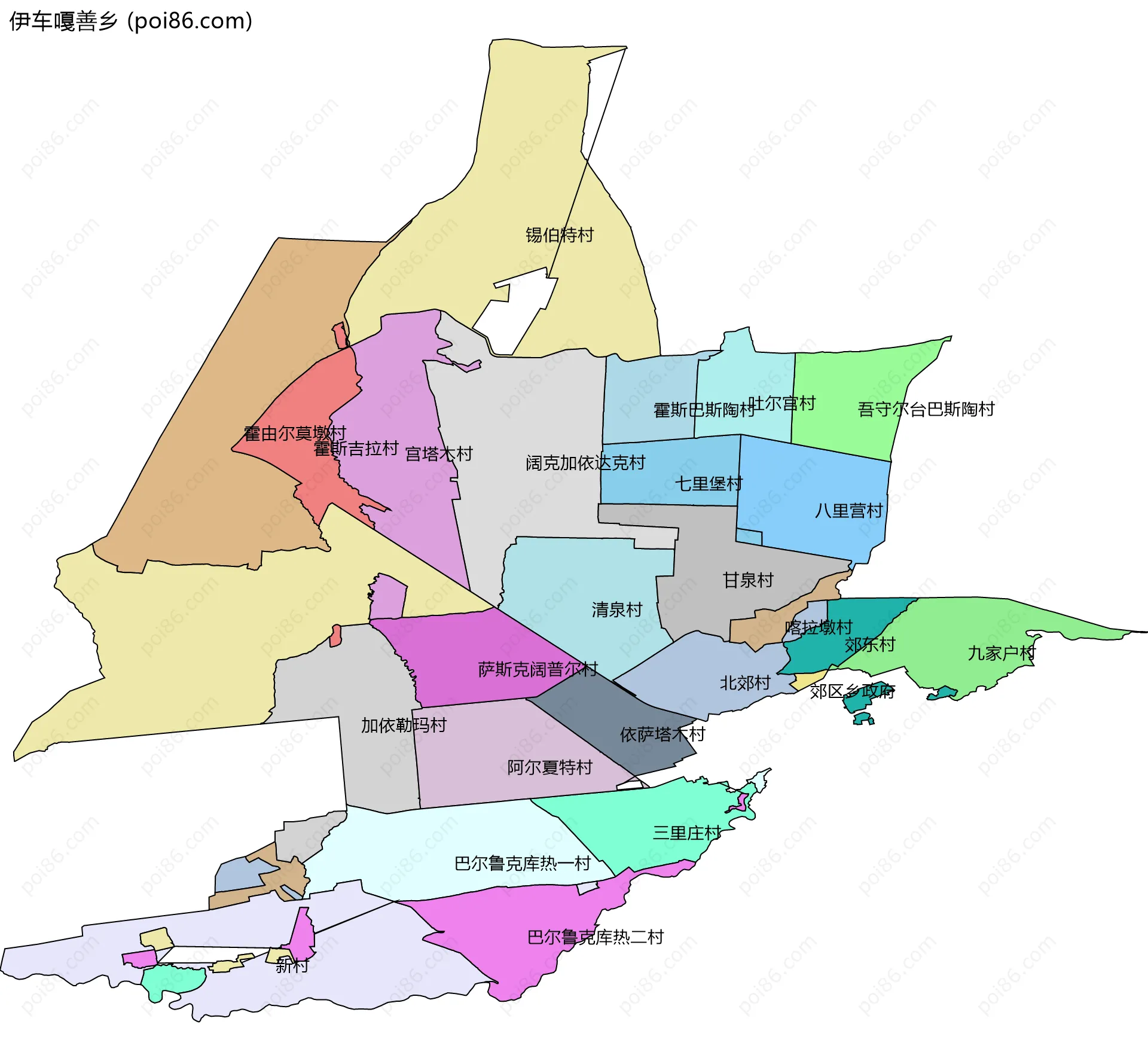 伊车嘎善乡边界地图(五级行政区划)