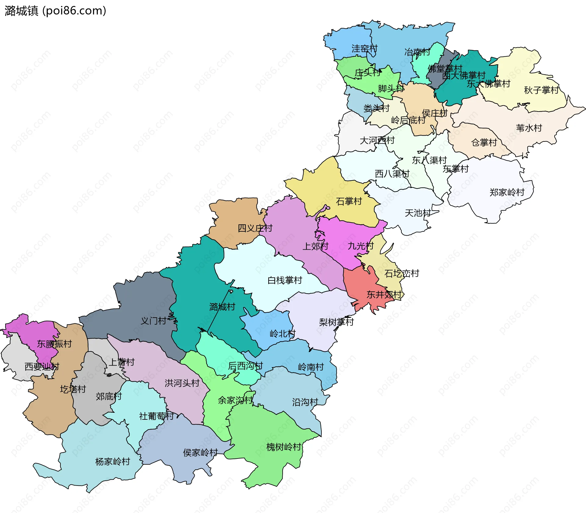 潞城镇边界地图(五级行政区划)