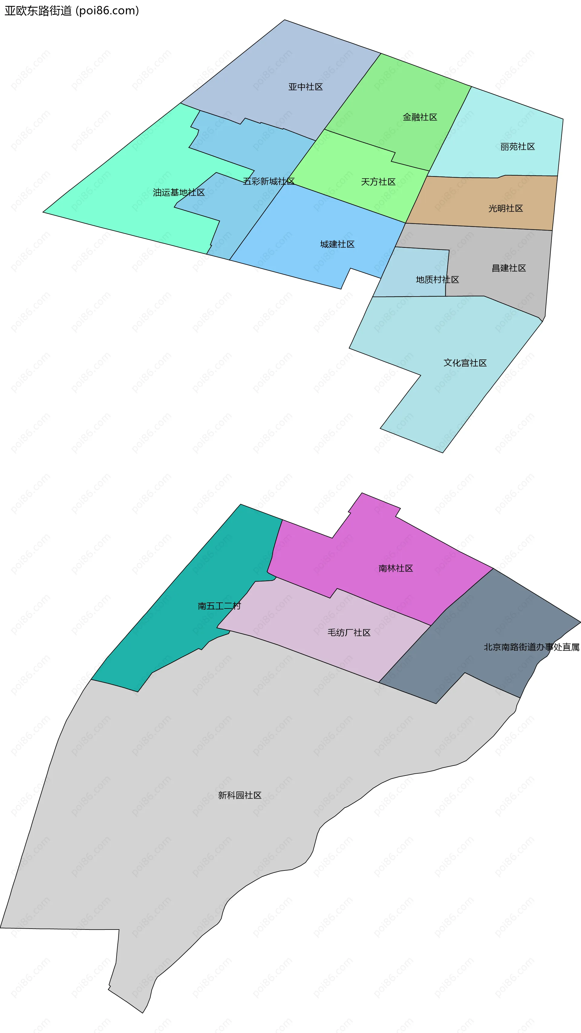 亚欧东路街道边界地图(五级行政区划)