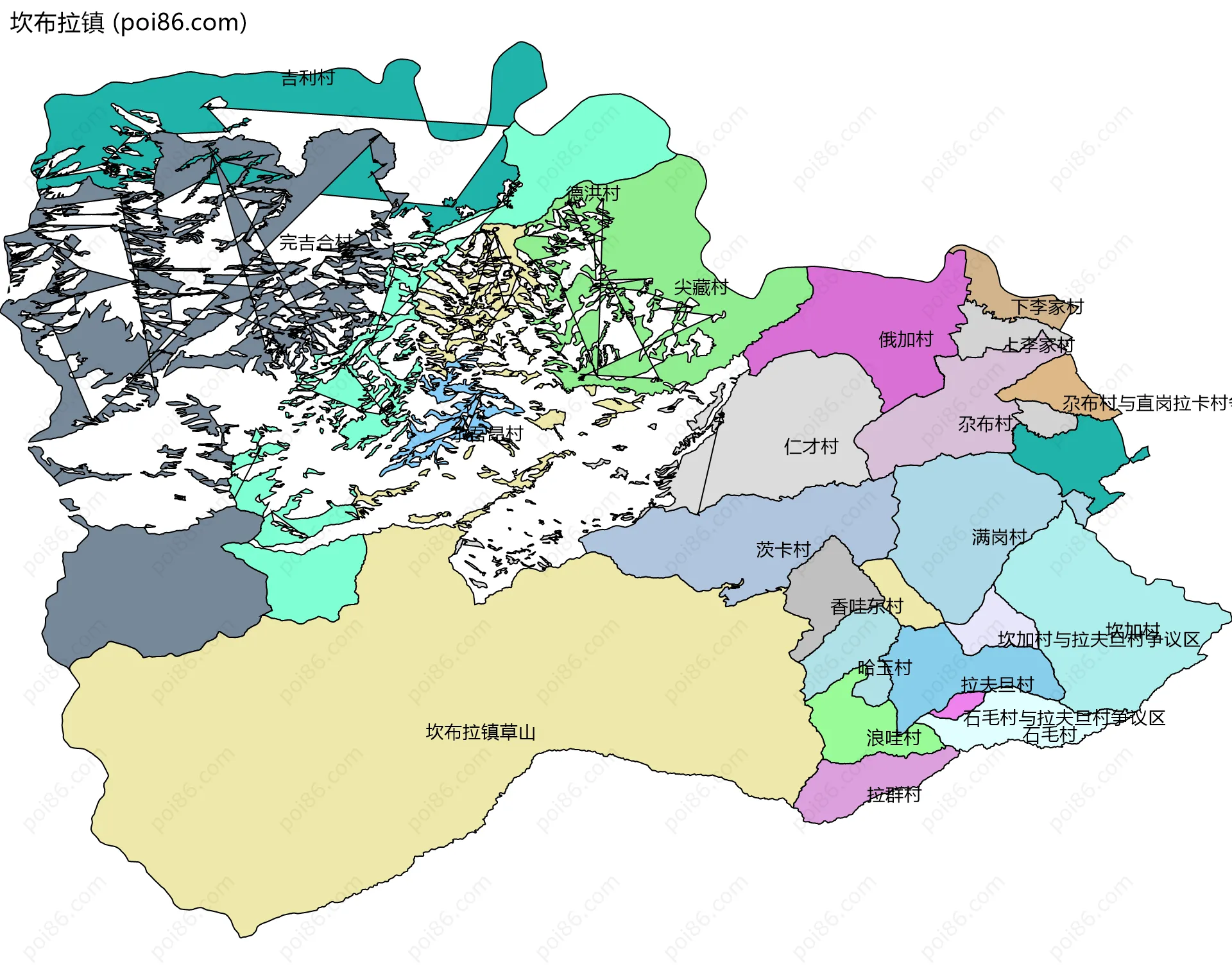 坎布拉镇边界地图(五级行政区划)