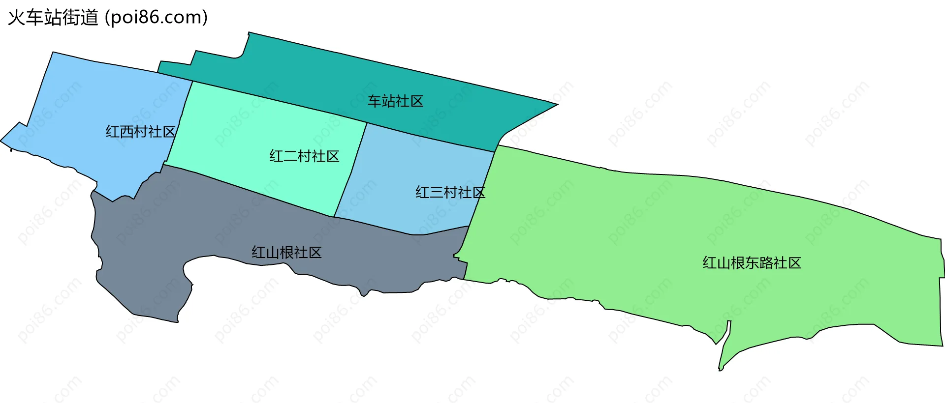 火车站街道边界地图(五级行政区划)
