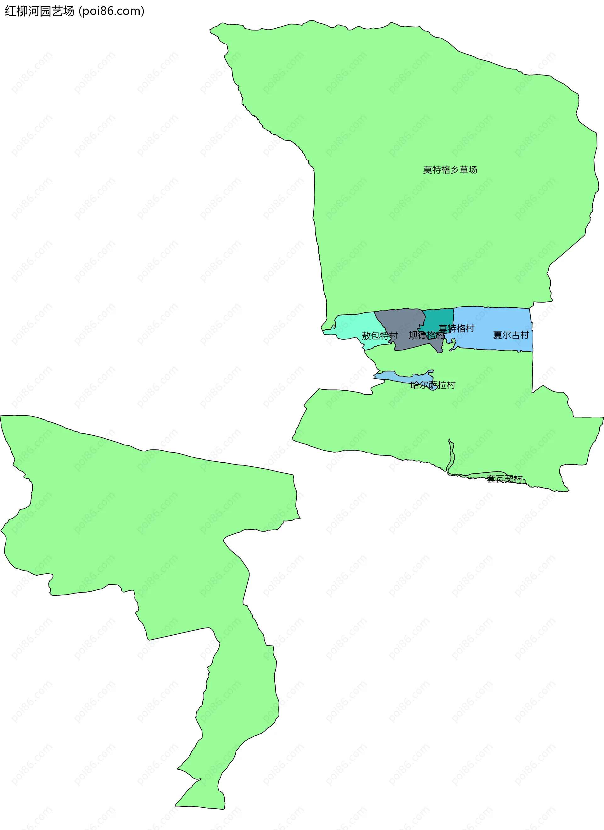 红柳河园艺场边界地图(五级行政区划)