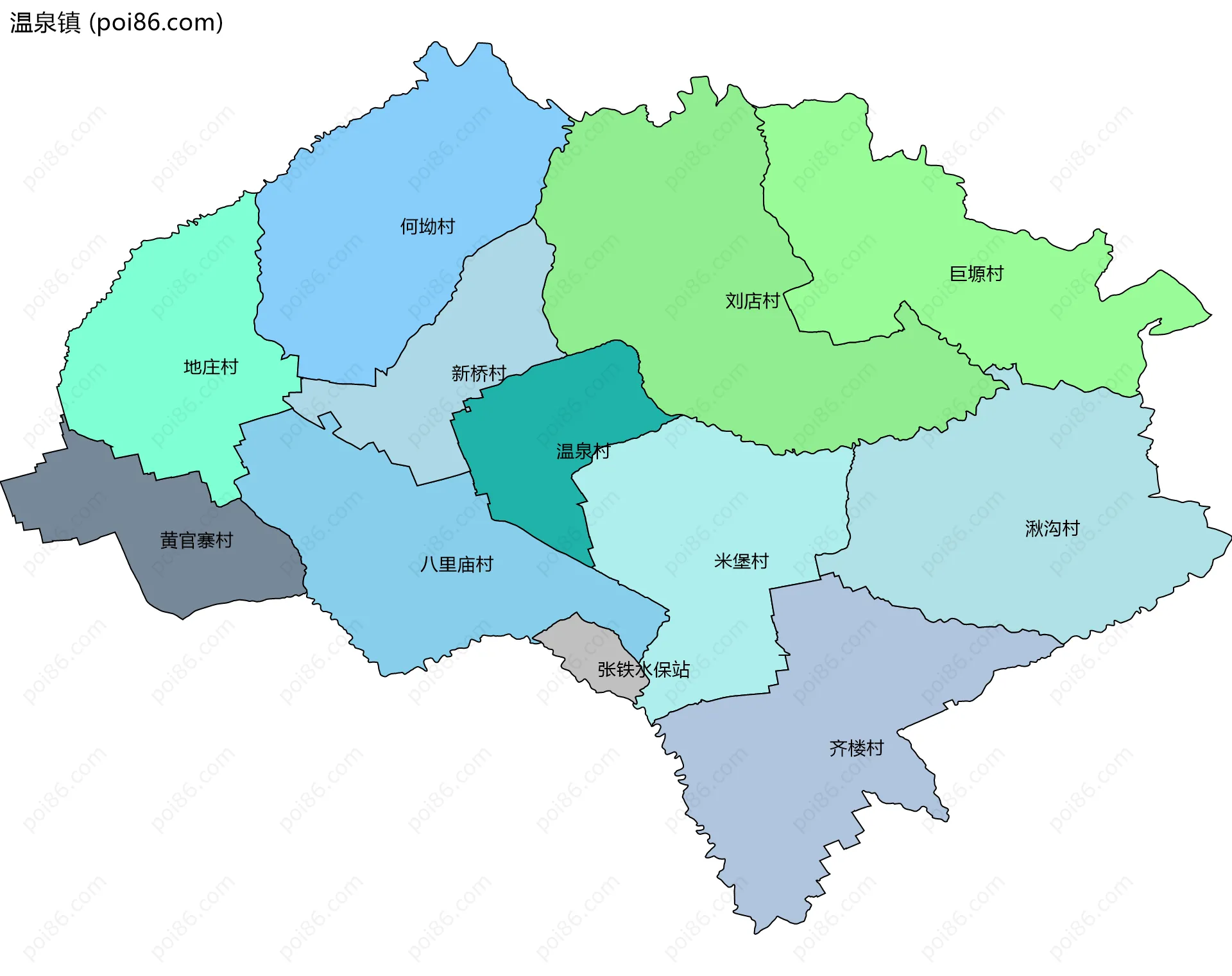 温泉镇边界地图(五级行政区划)