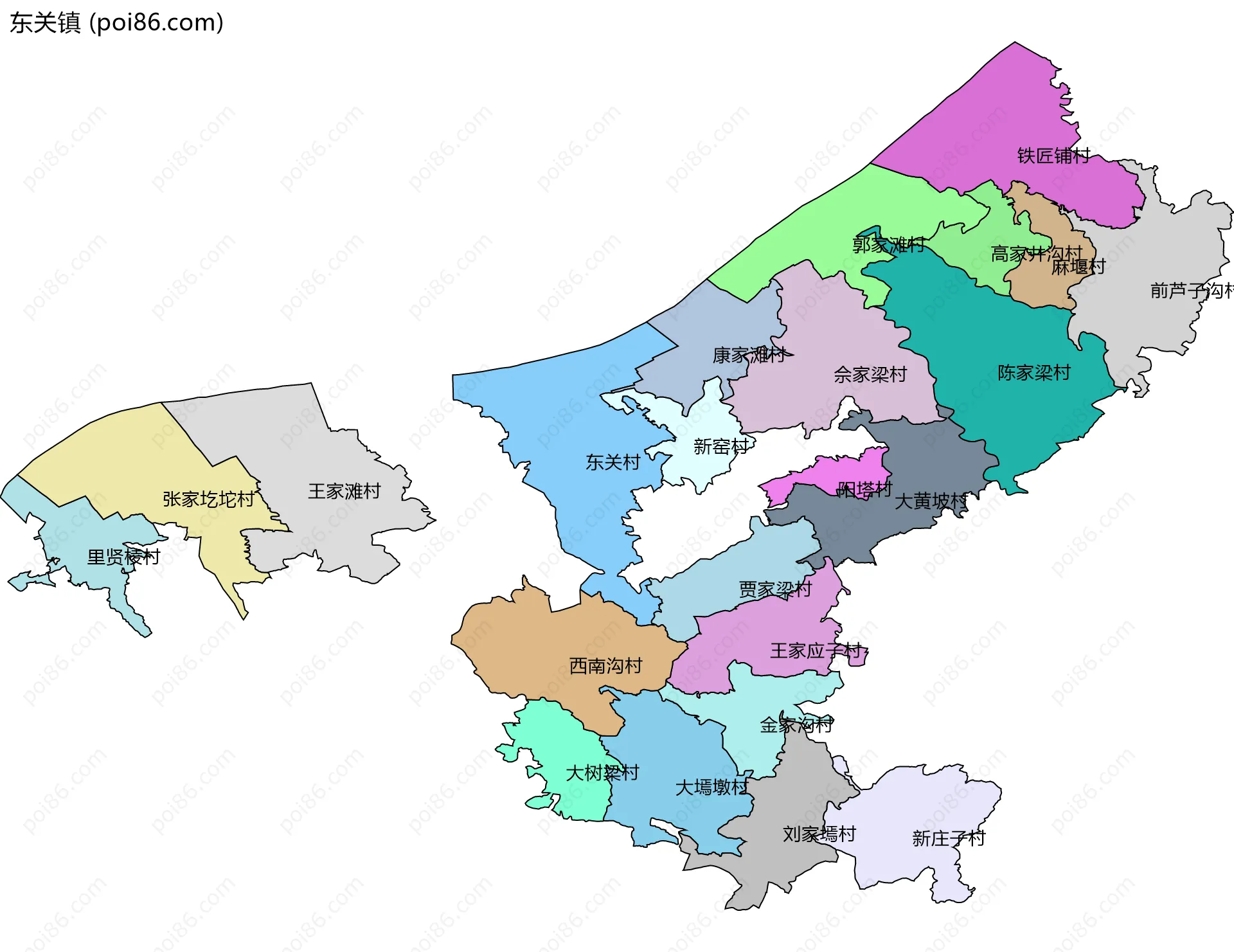 东关镇边界地图(五级行政区划)