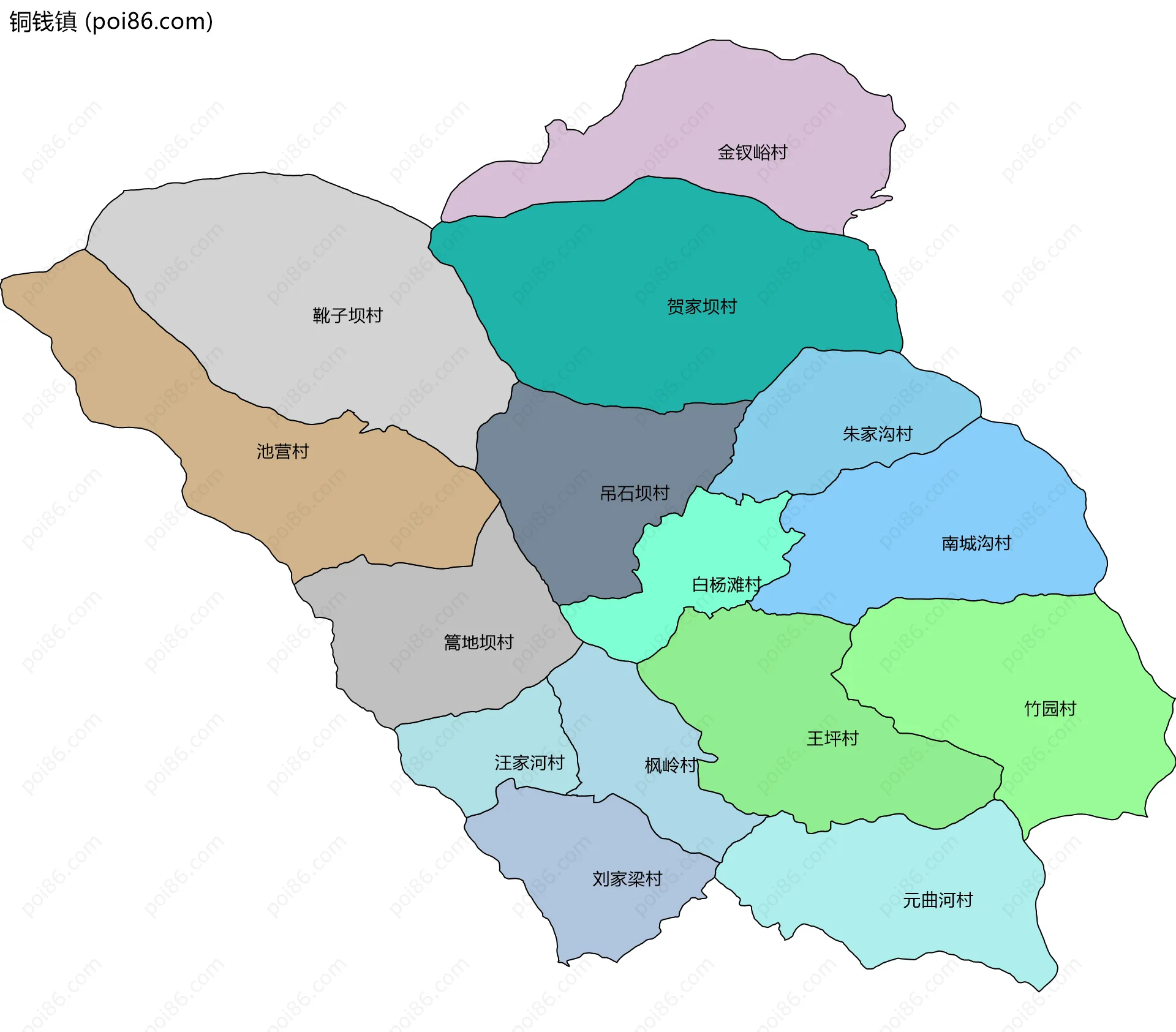 铜钱镇边界地图(五级行政区划)