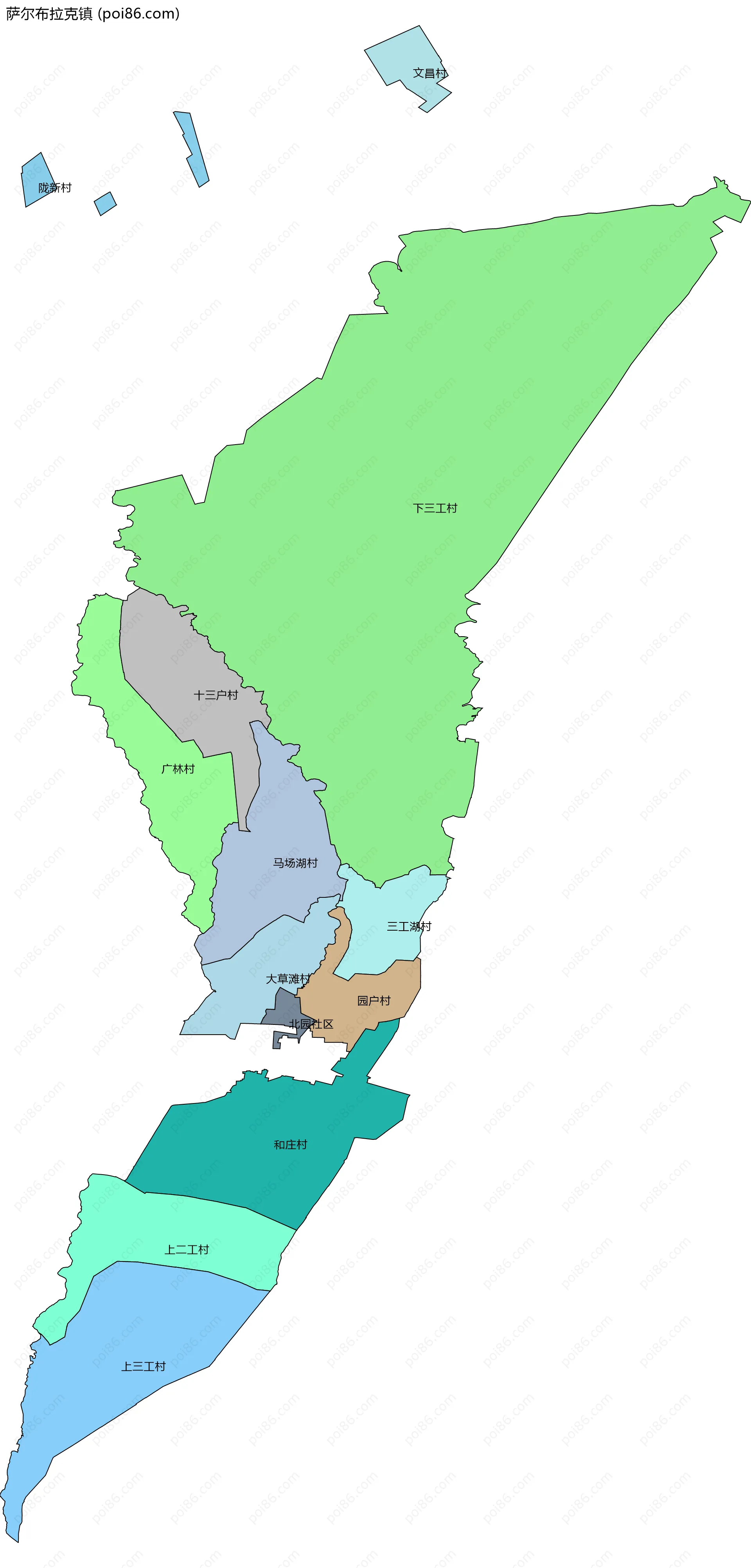 萨尔布拉克镇边界地图(五级行政区划)