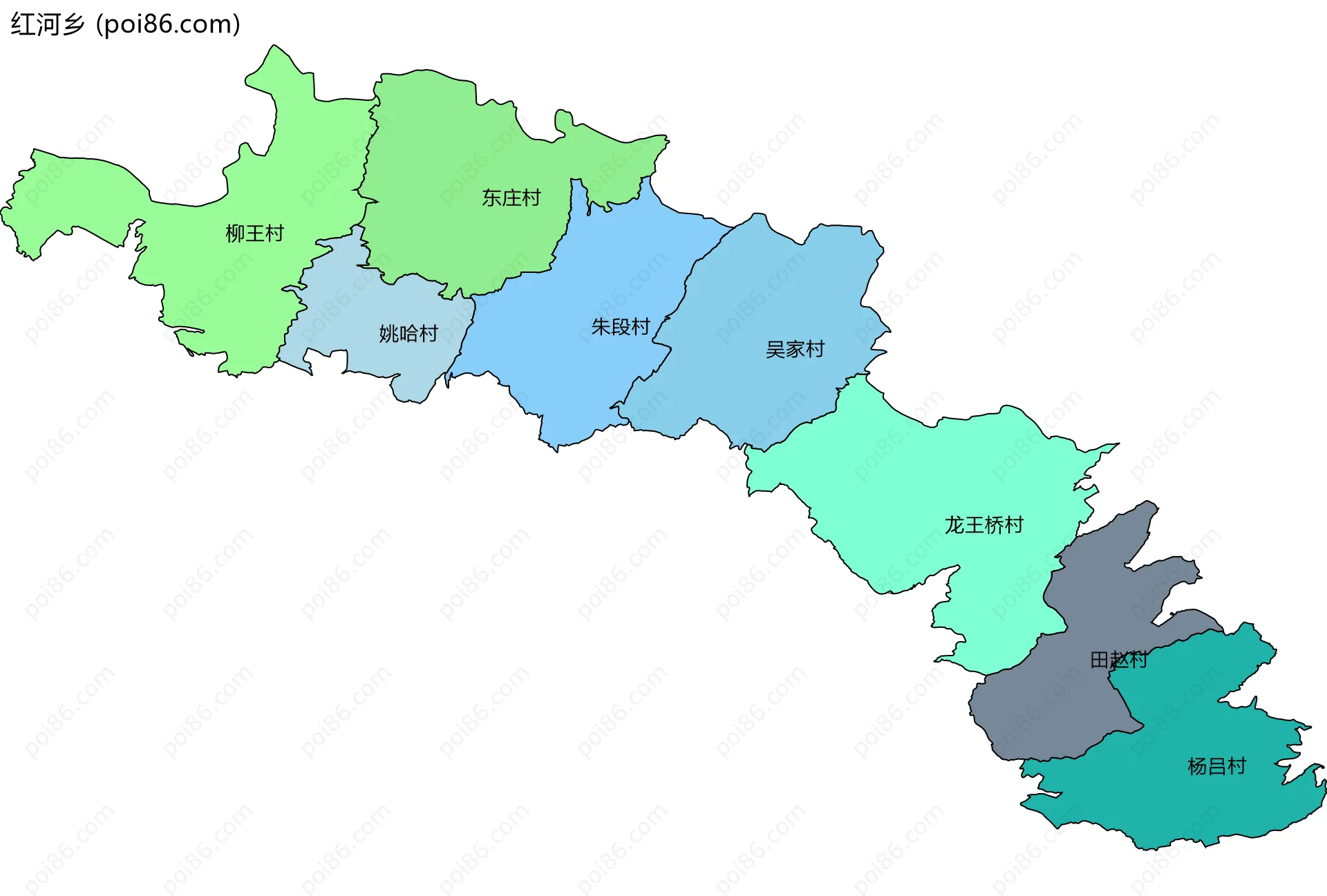 红河乡边界地图(五级行政区划)