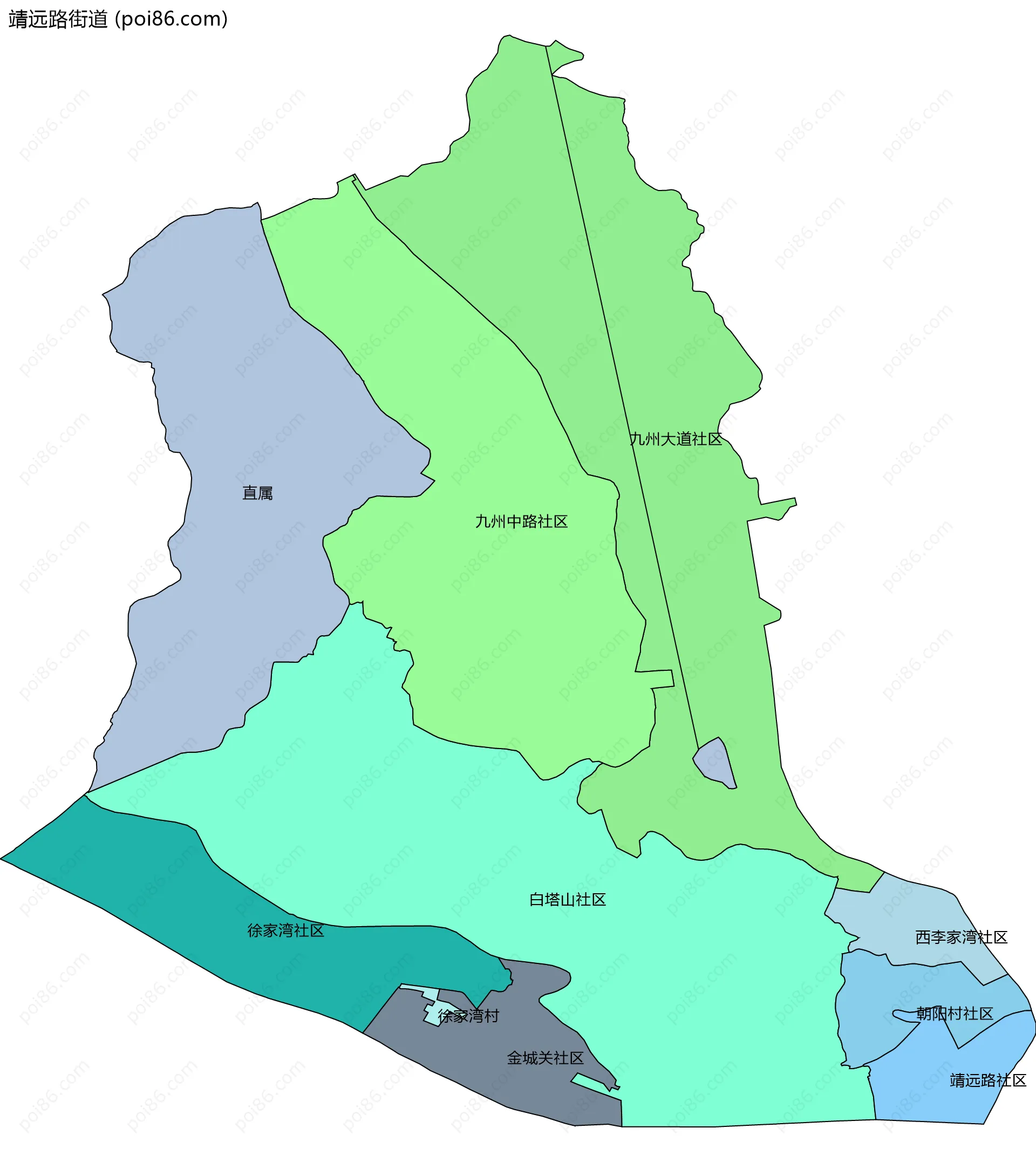靖远路街道边界地图(五级行政区划)