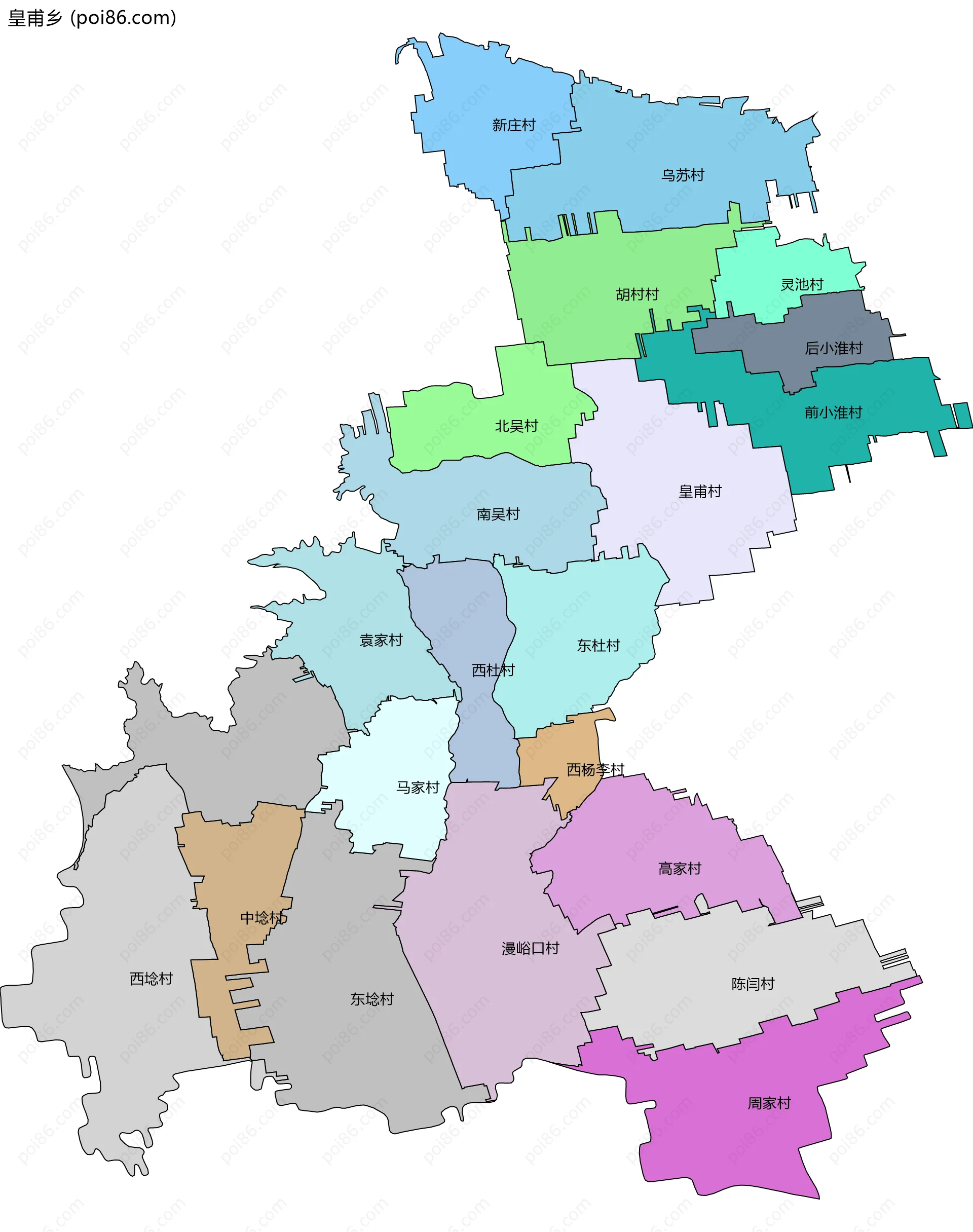 皇甫乡边界地图(五级行政区划)