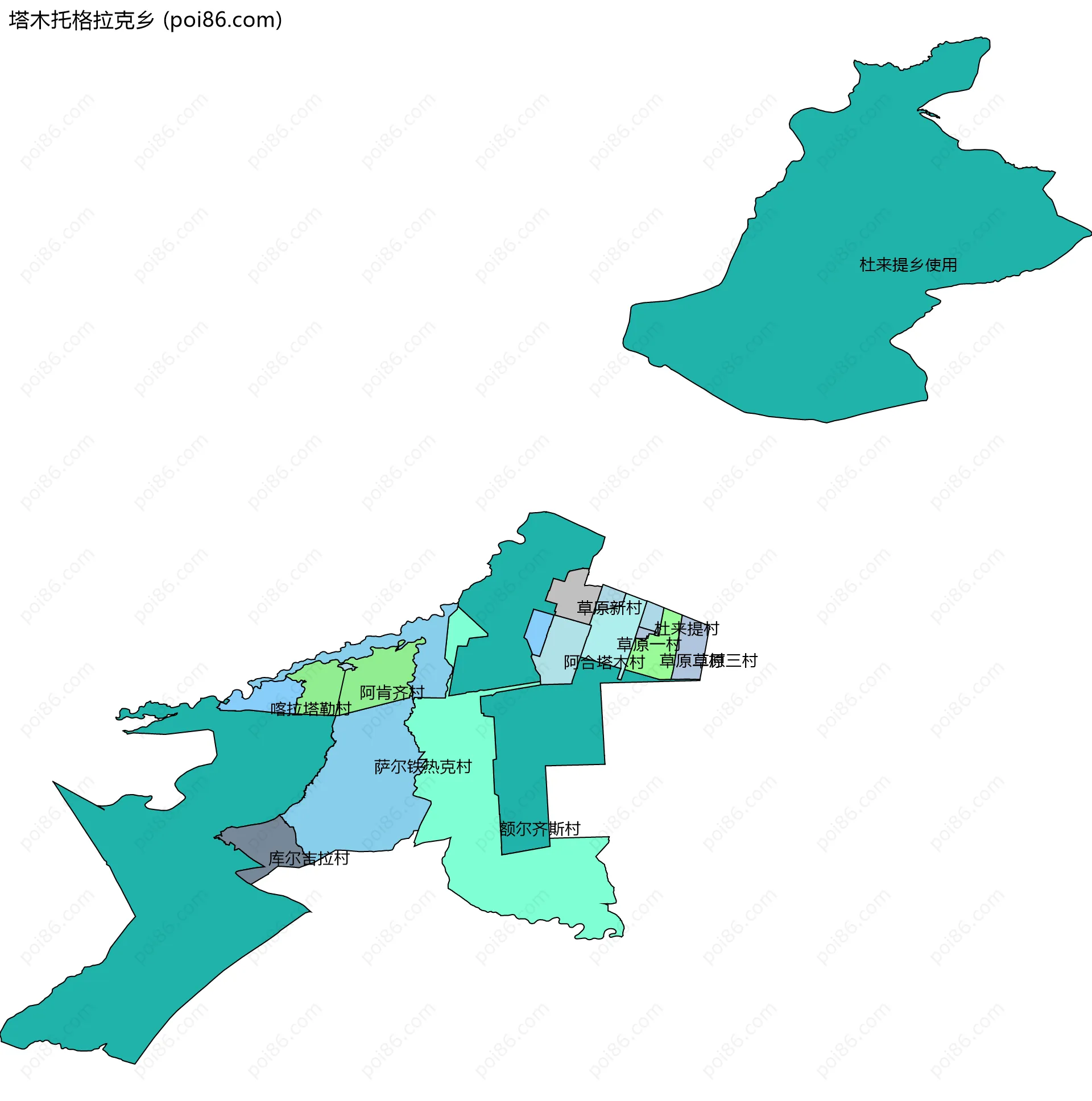 塔木托格拉克乡边界地图(五级行政区划)