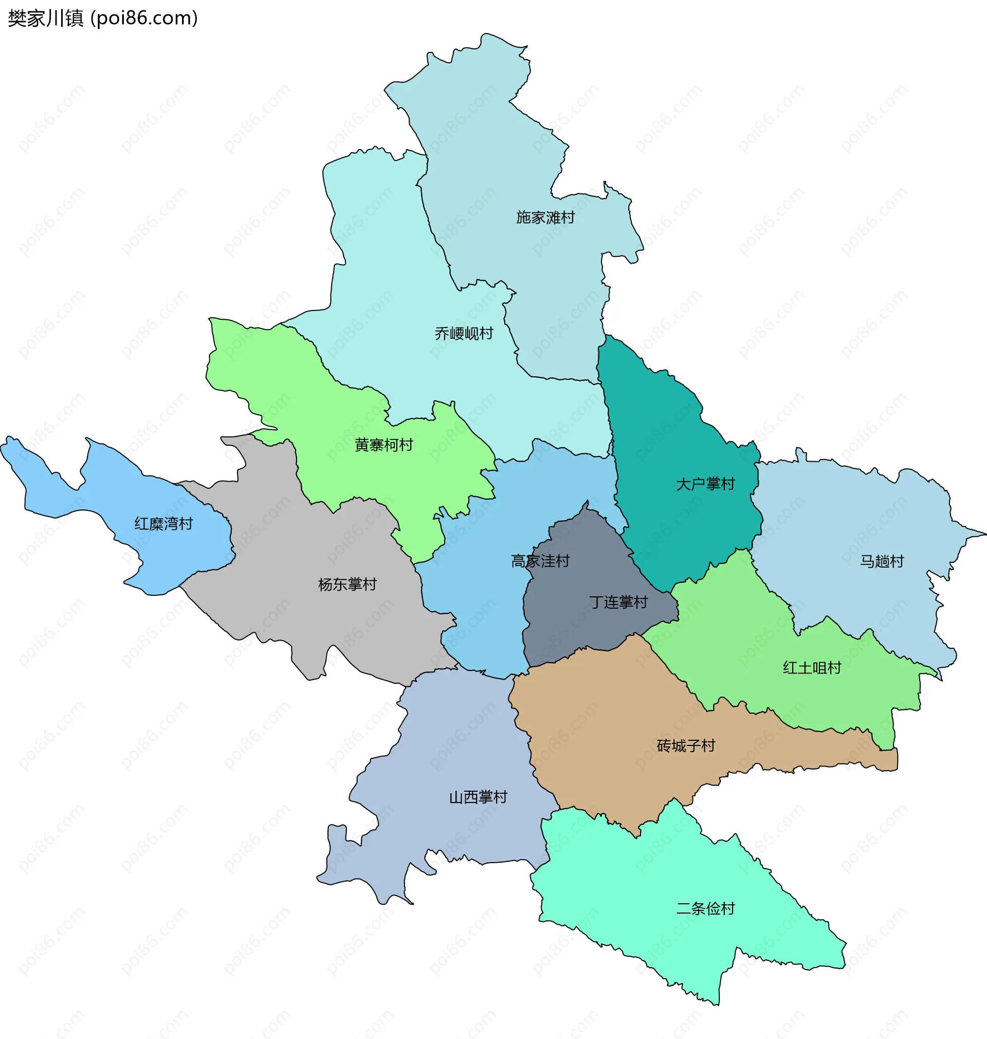 樊家川镇边界地图(五级行政区划)