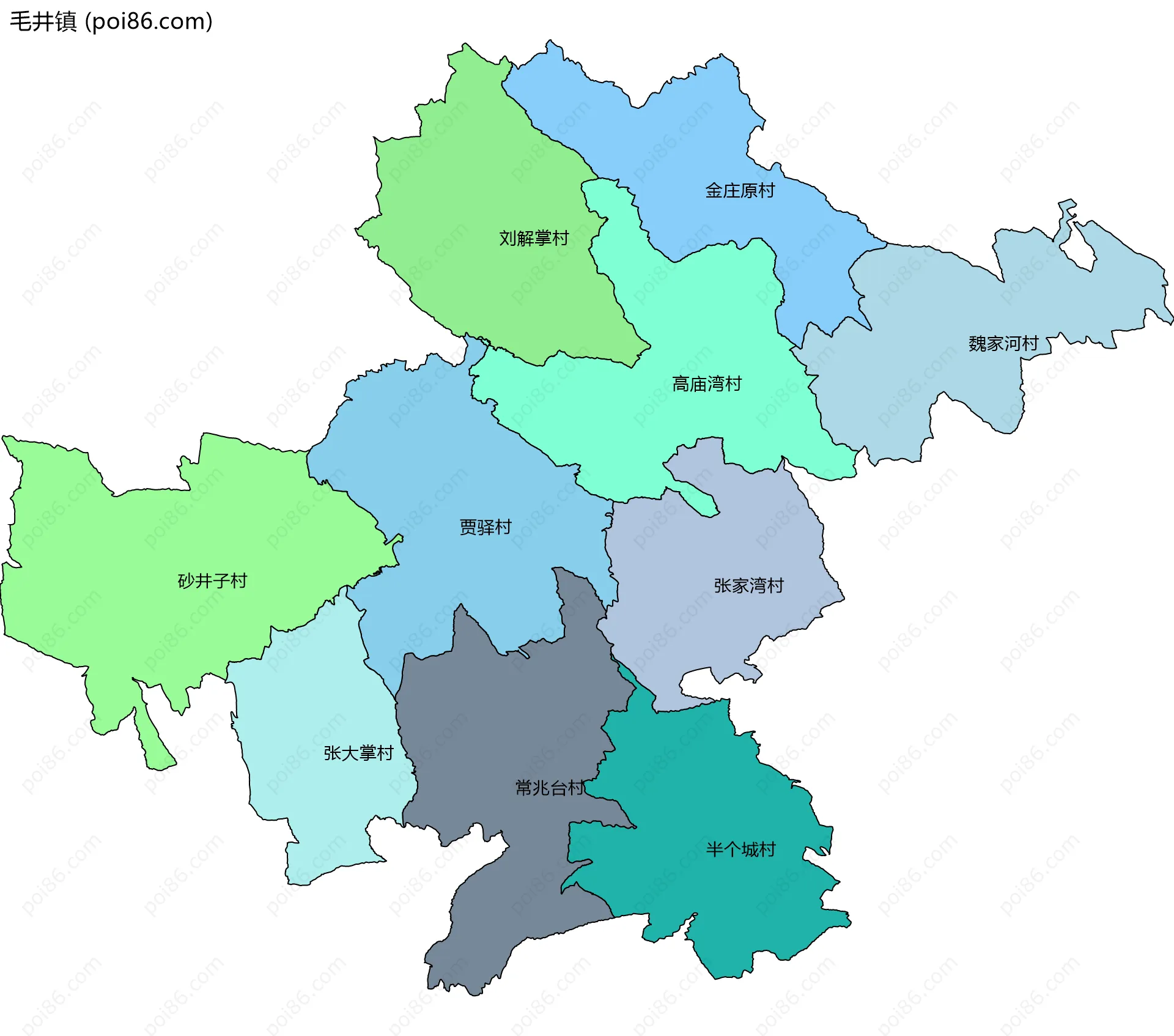 毛井镇边界地图(五级行政区划)