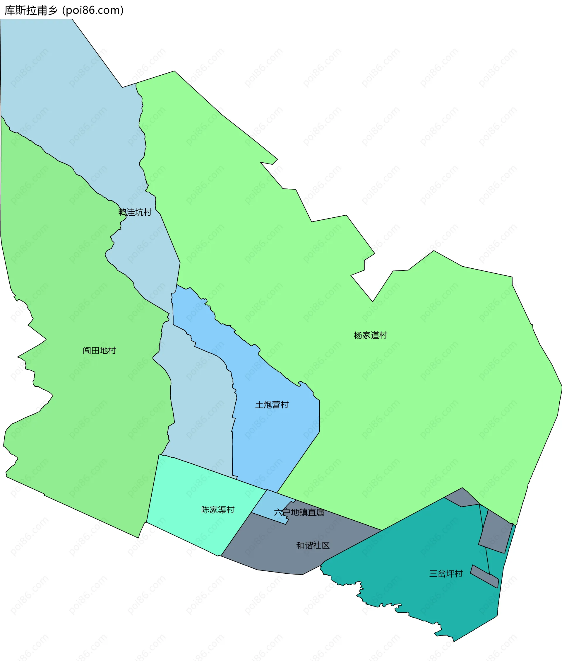 库斯拉甫乡边界地图(五级行政区划)