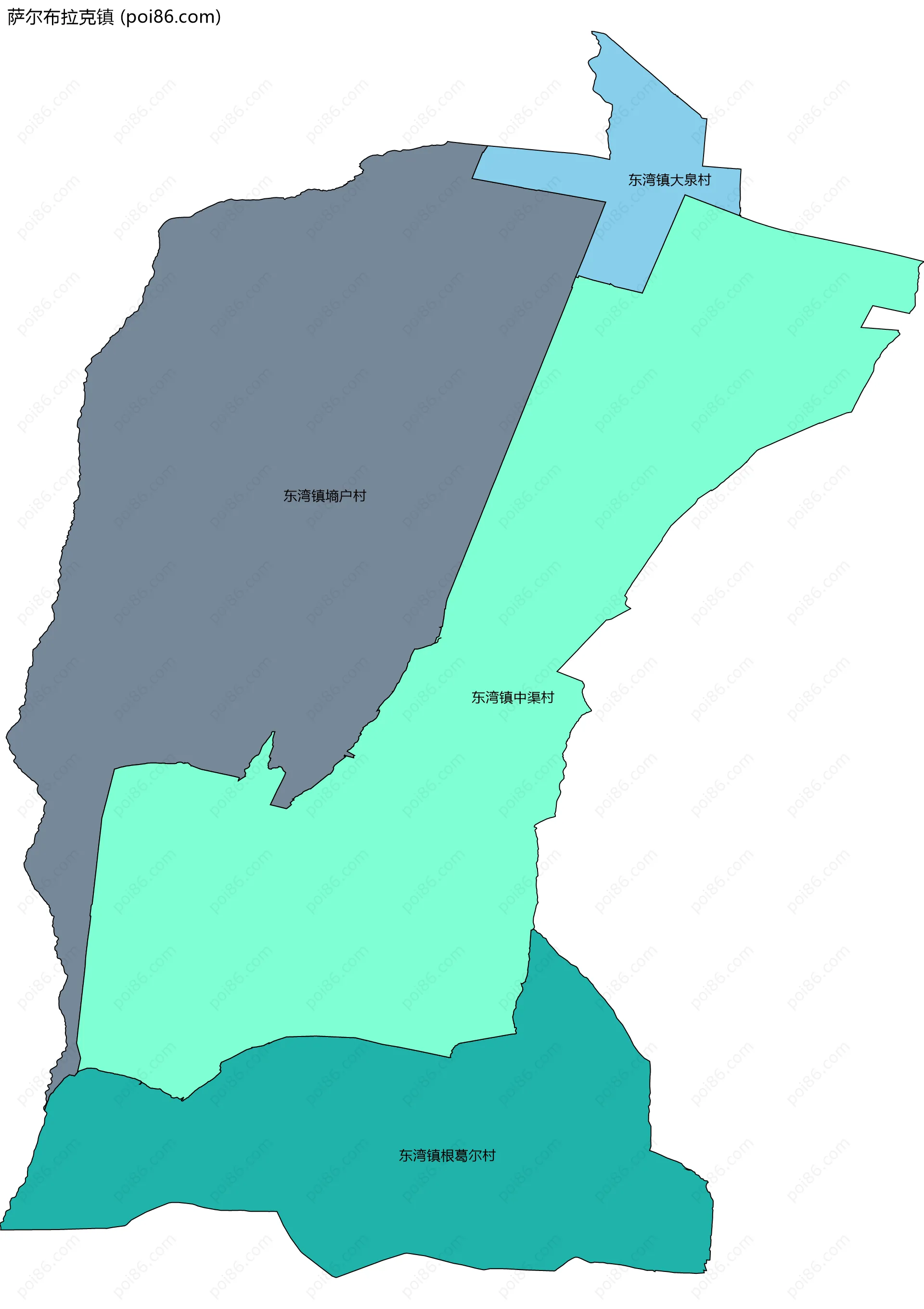 萨尔布拉克镇边界地图(五级行政区划)