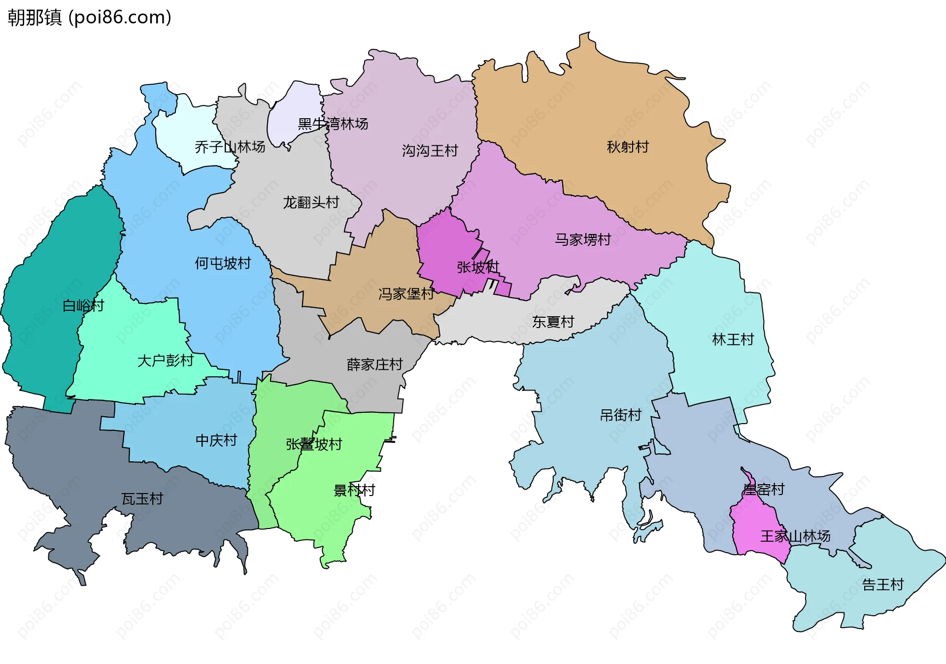 朝那镇边界地图(五级行政区划)