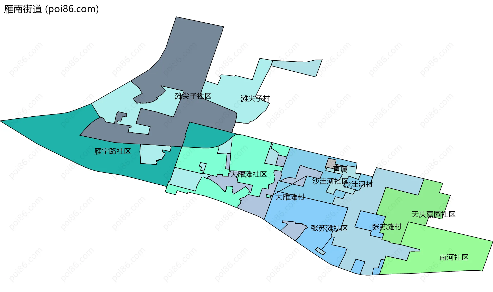 雁南街道边界地图(五级行政区划)