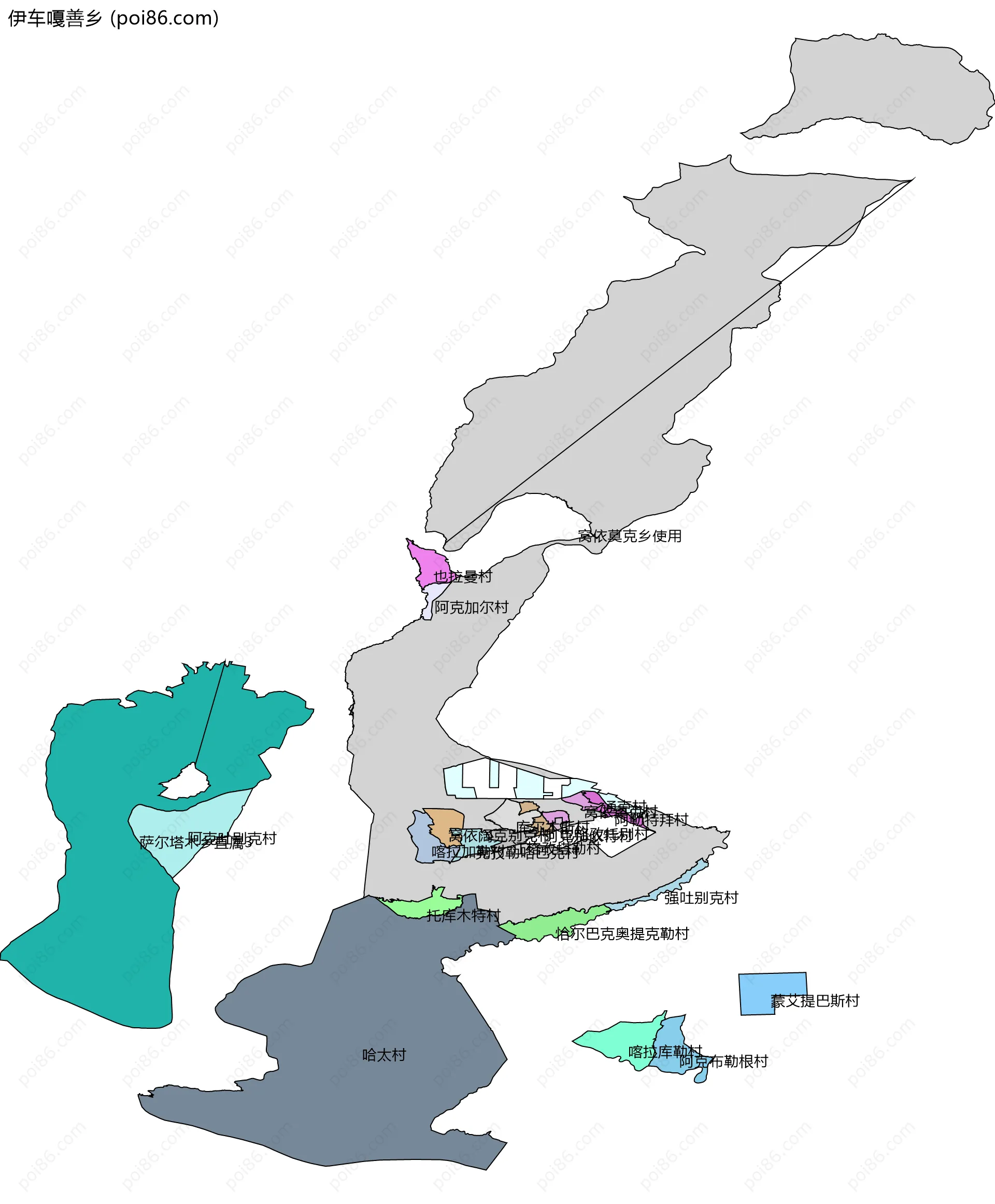 伊车嘎善乡边界地图(五级行政区划)