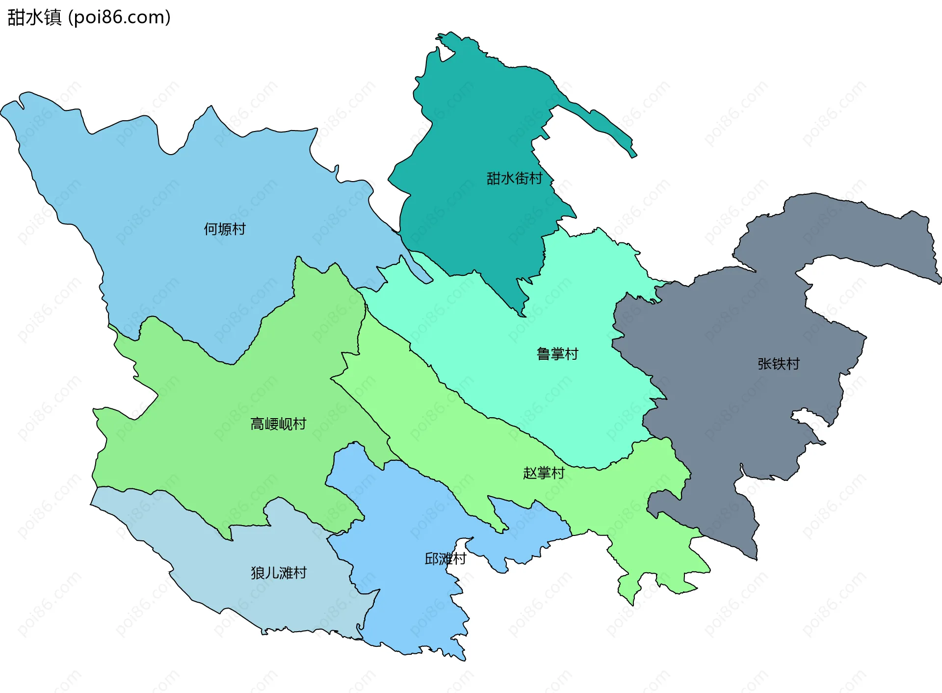 甜水镇边界地图(五级行政区划)