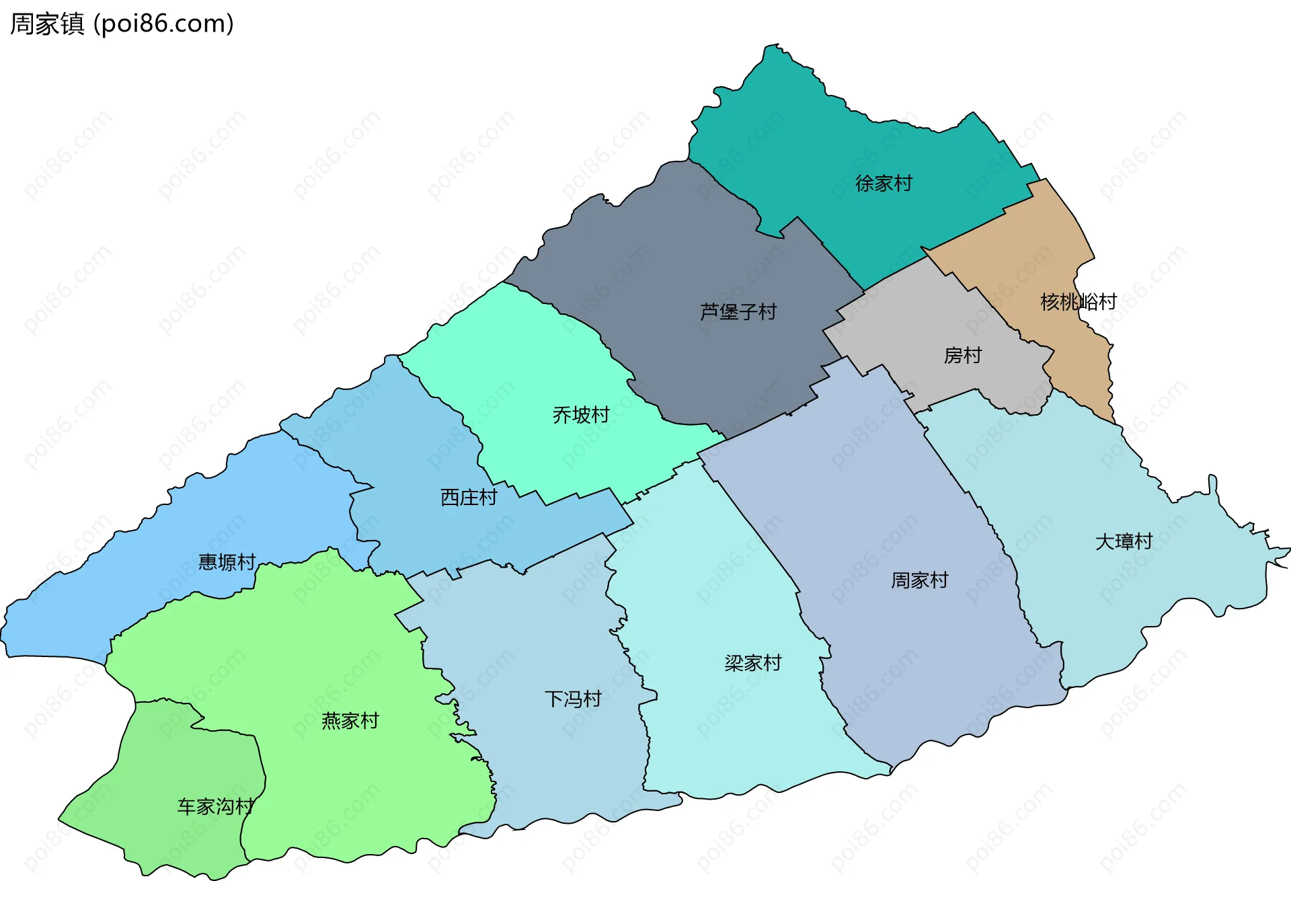 周家镇边界地图(五级行政区划)