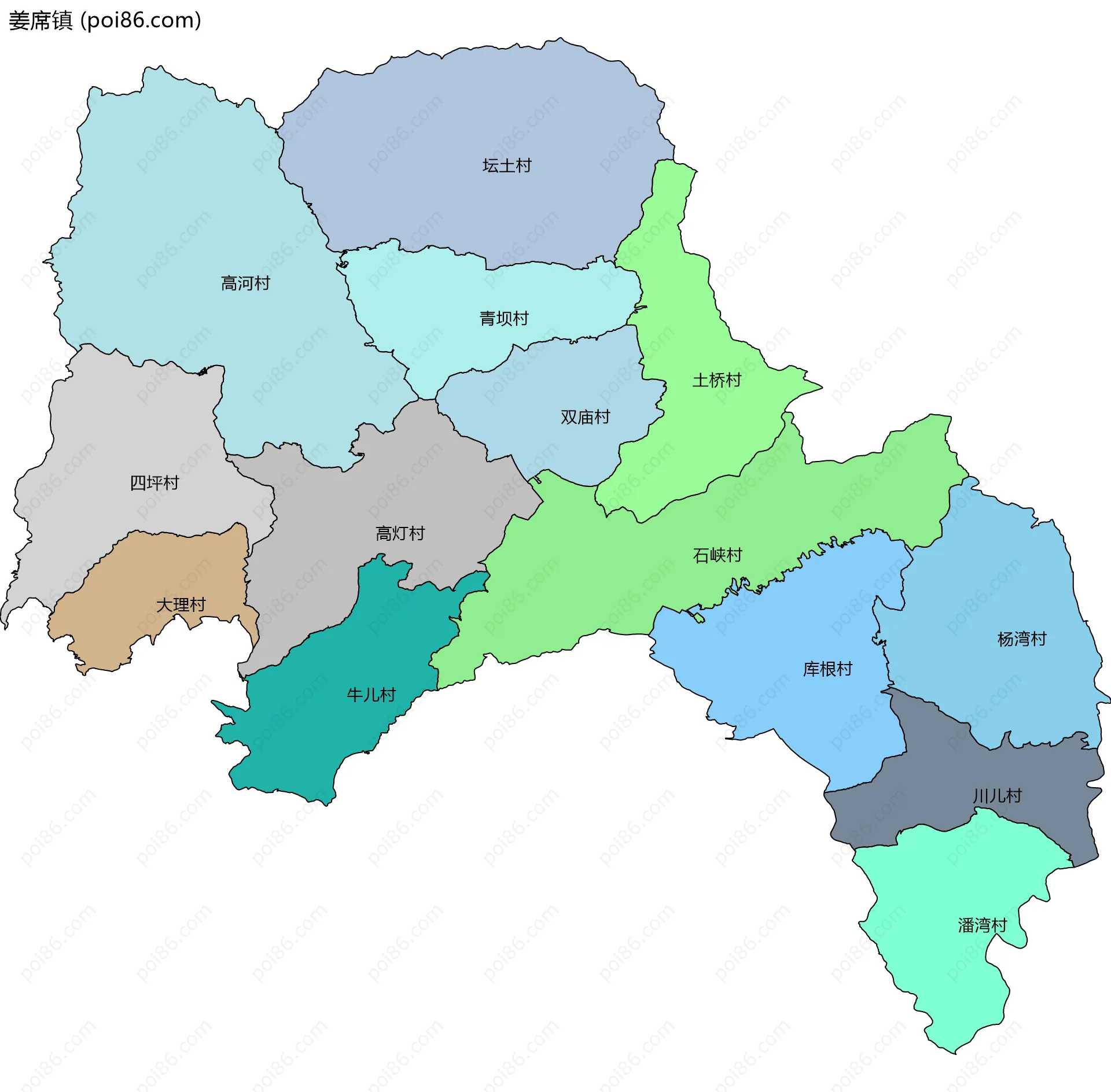 姜席镇边界地图(五级行政区划)