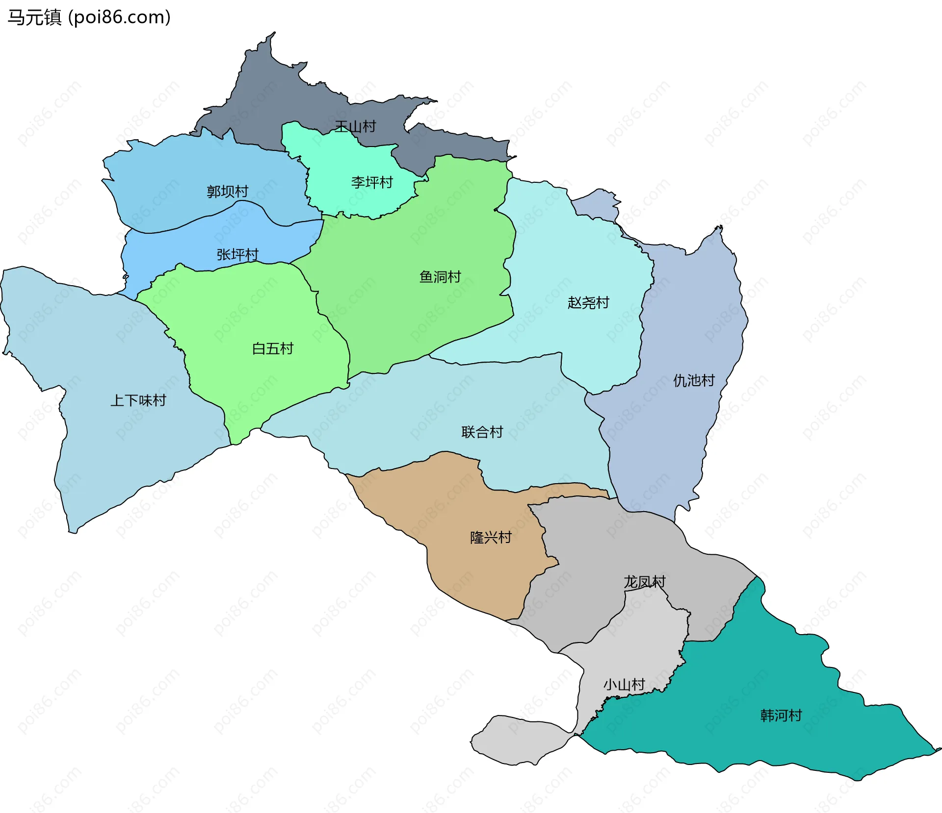 马元镇边界地图(五级行政区划)