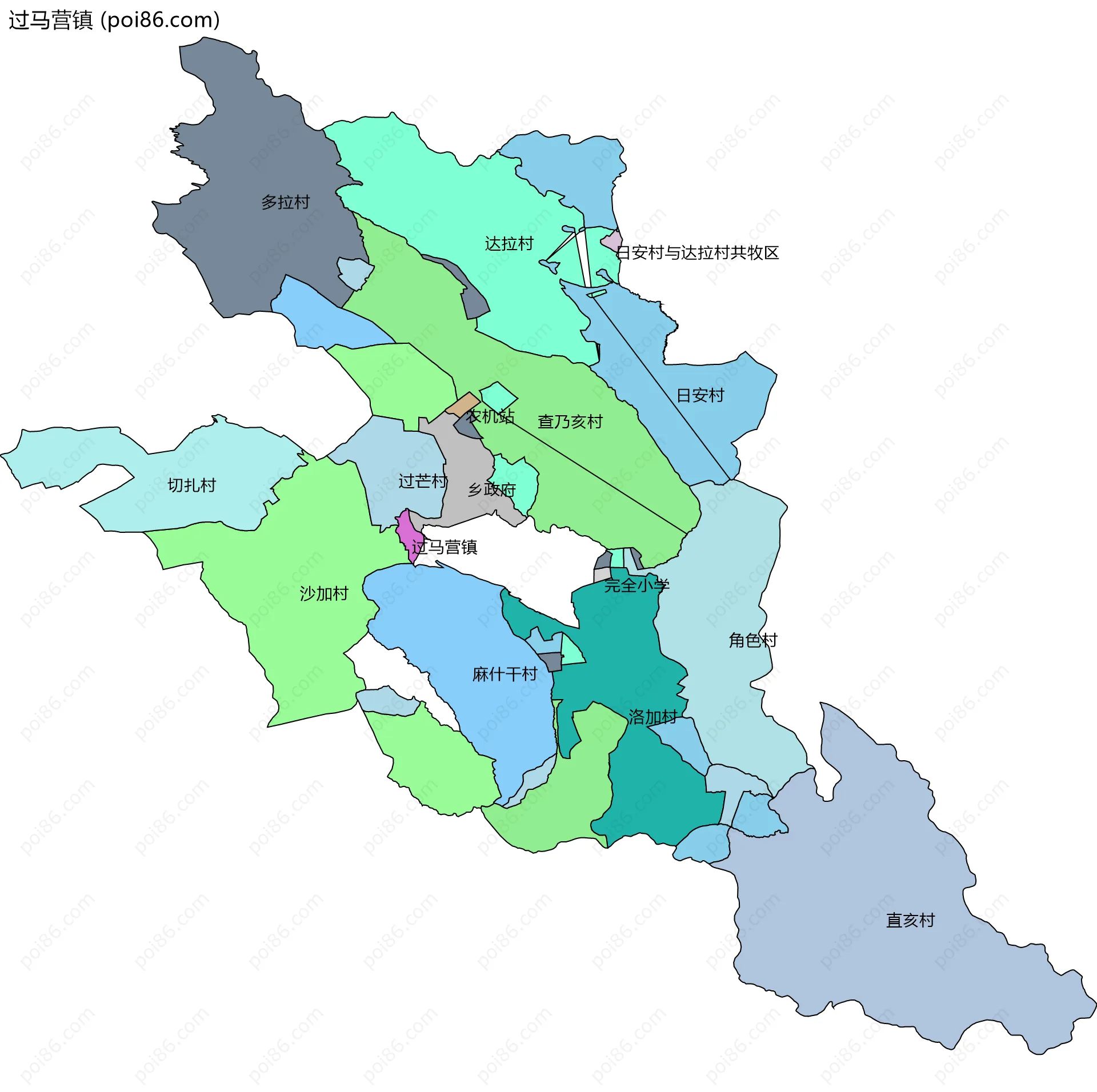 过马营镇边界地图(五级行政区划)
