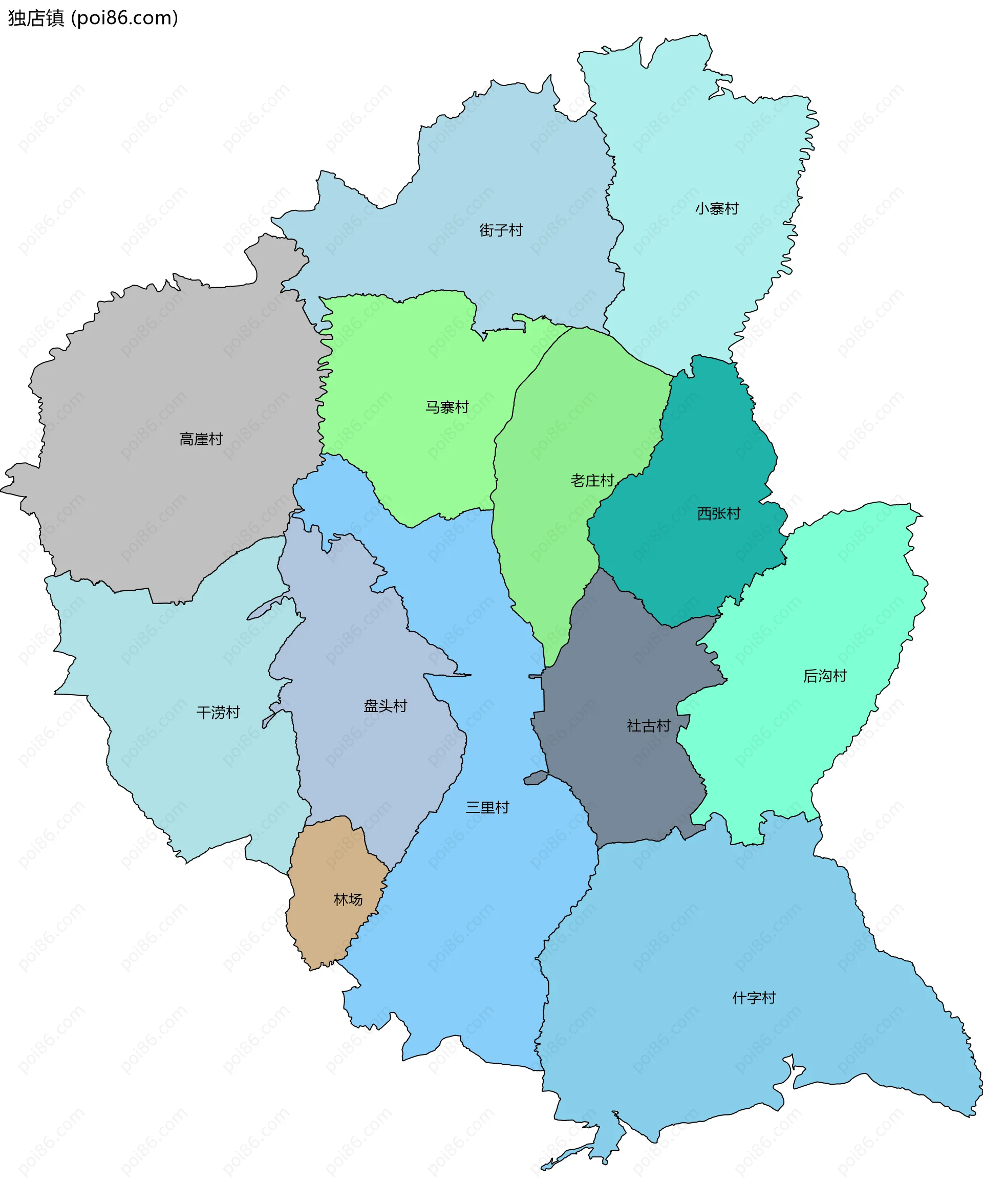 独店镇边界地图(五级行政区划)